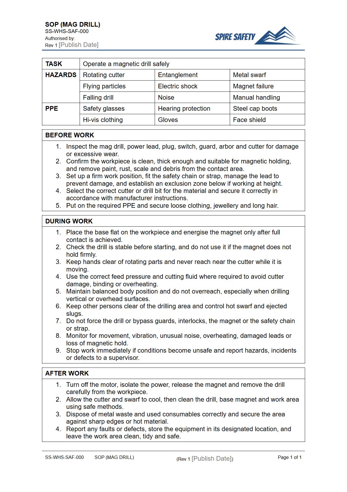 Free Safe Operating Procedure (Mag Drill) Template — document preview