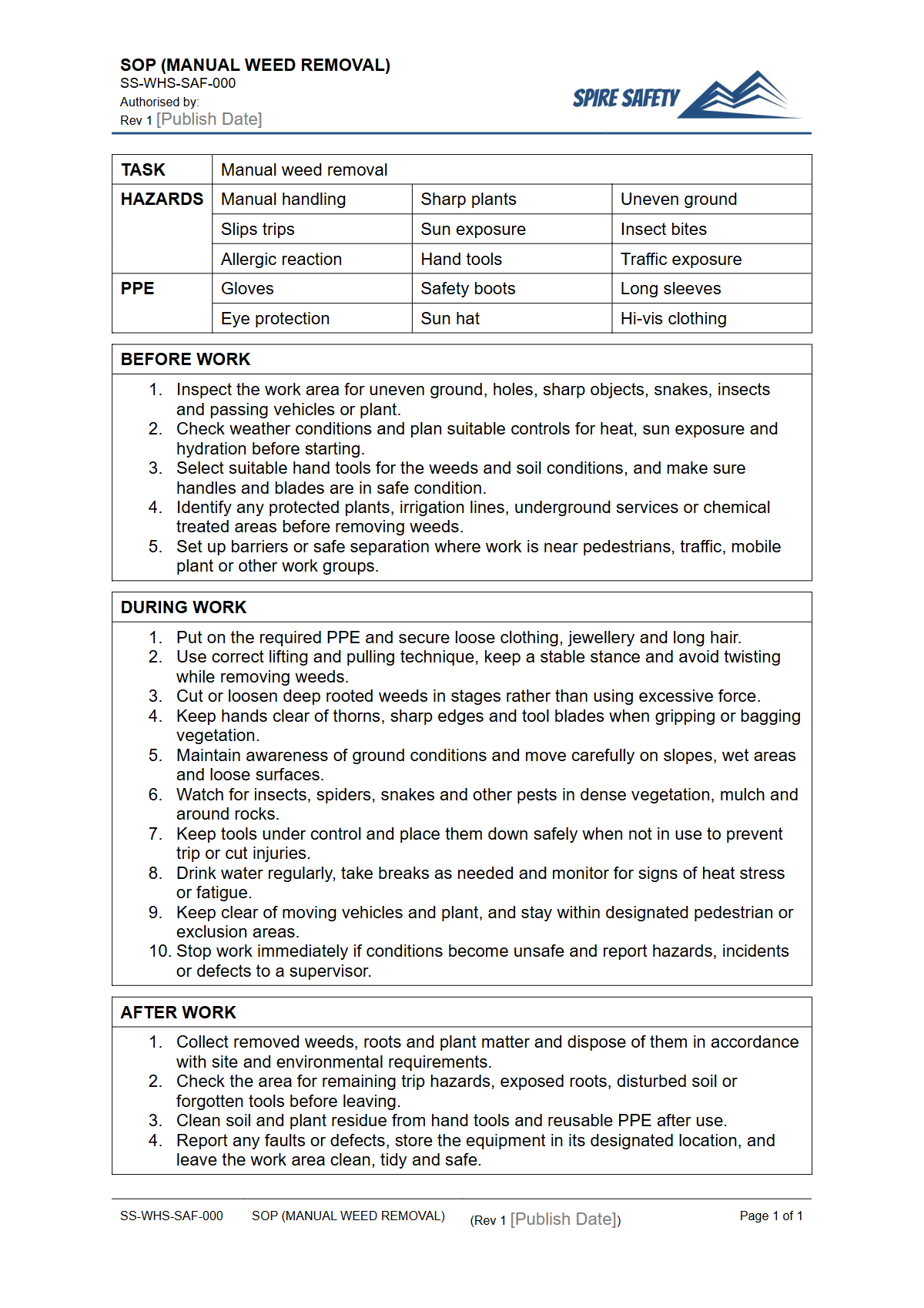 Free Safe Operating Procedure (Manual Weed Removal) Template — document preview
