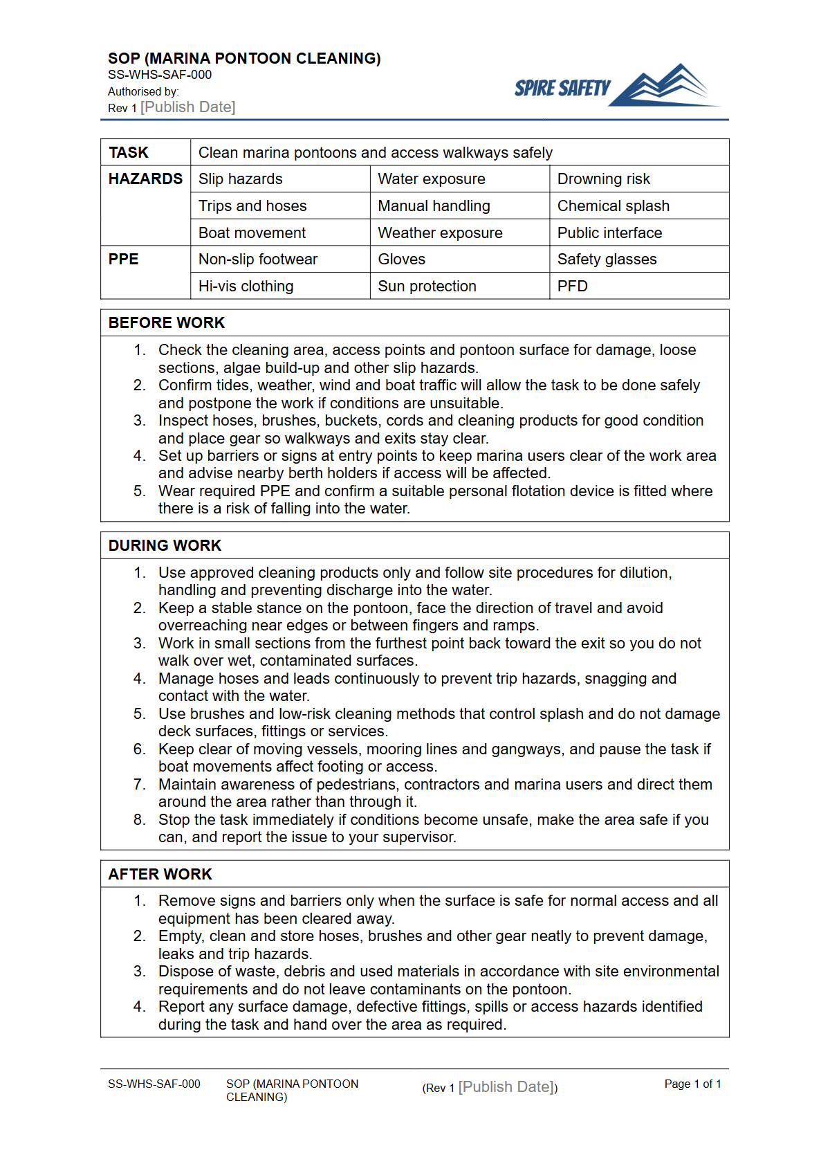 Free Safe Operating Procedure (Marina Pontoon Cleaning) Template — document preview