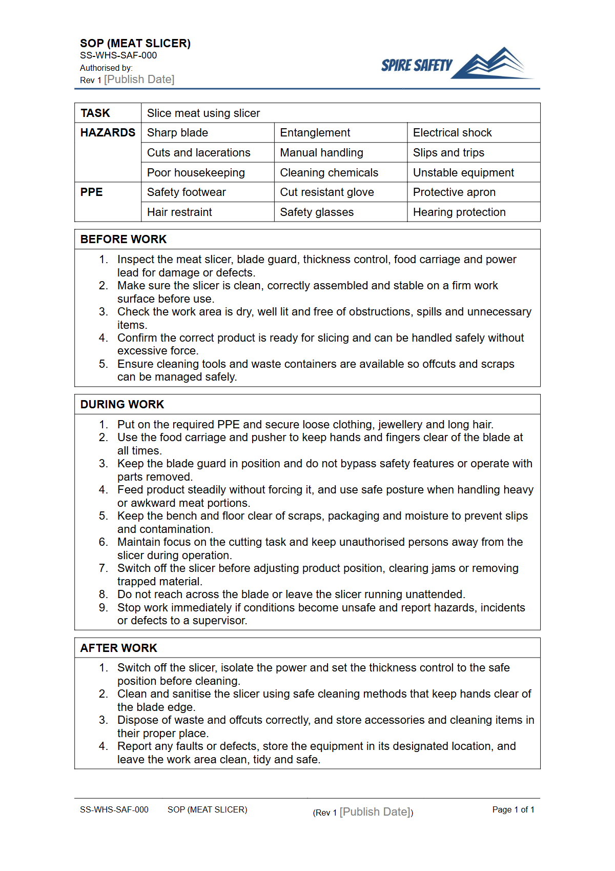 Free Safe Operating Procedure (Meat Slicer) Template — document preview