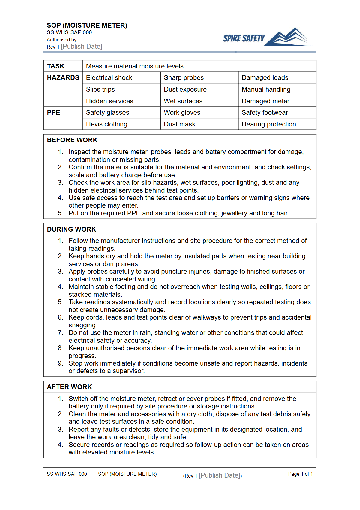 Free Safe Operating Procedure (Moisture Meter) Template — document preview