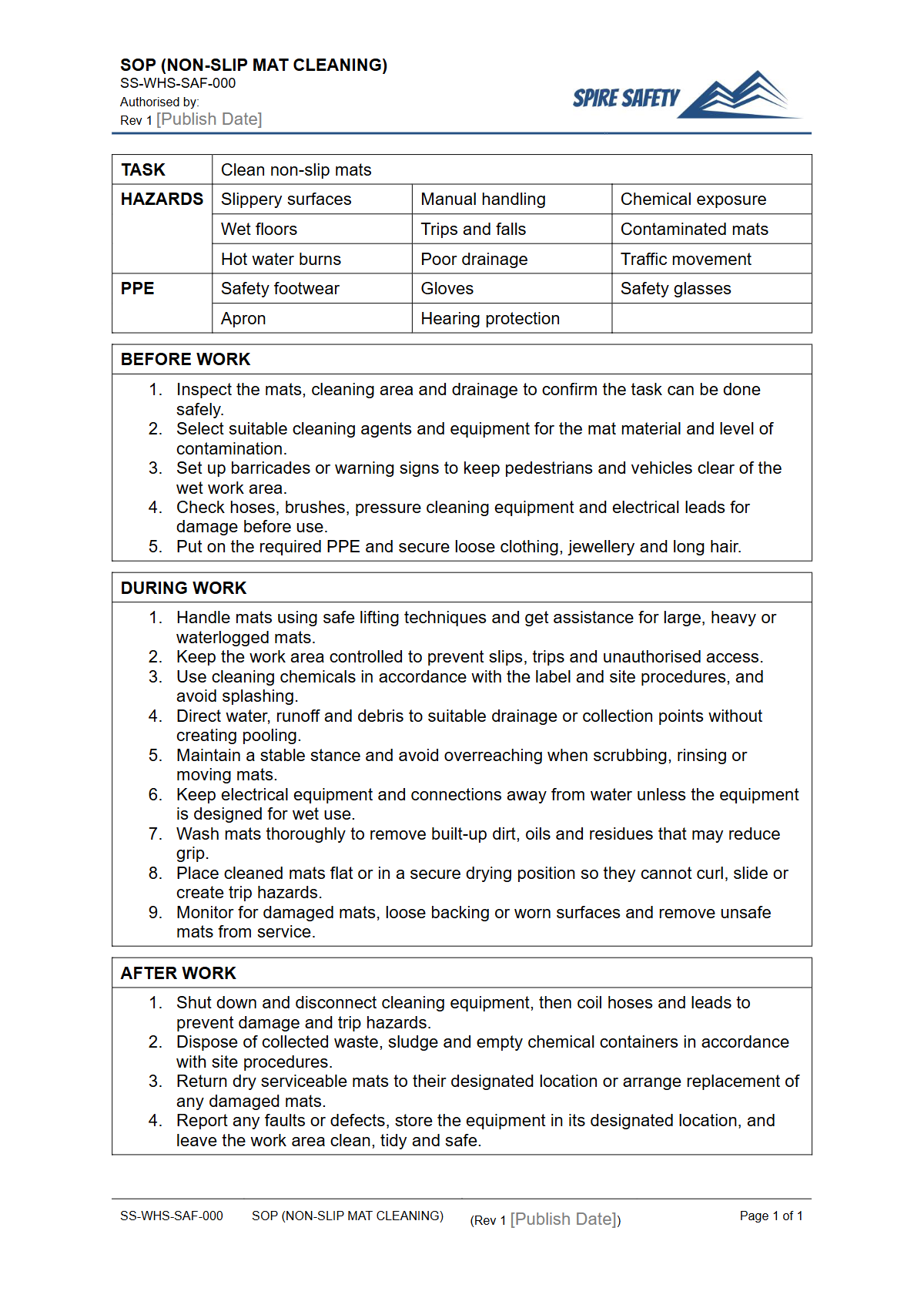 Free Safe Operating Procedure (Non-Slip Mat Cleaning) Template — document preview