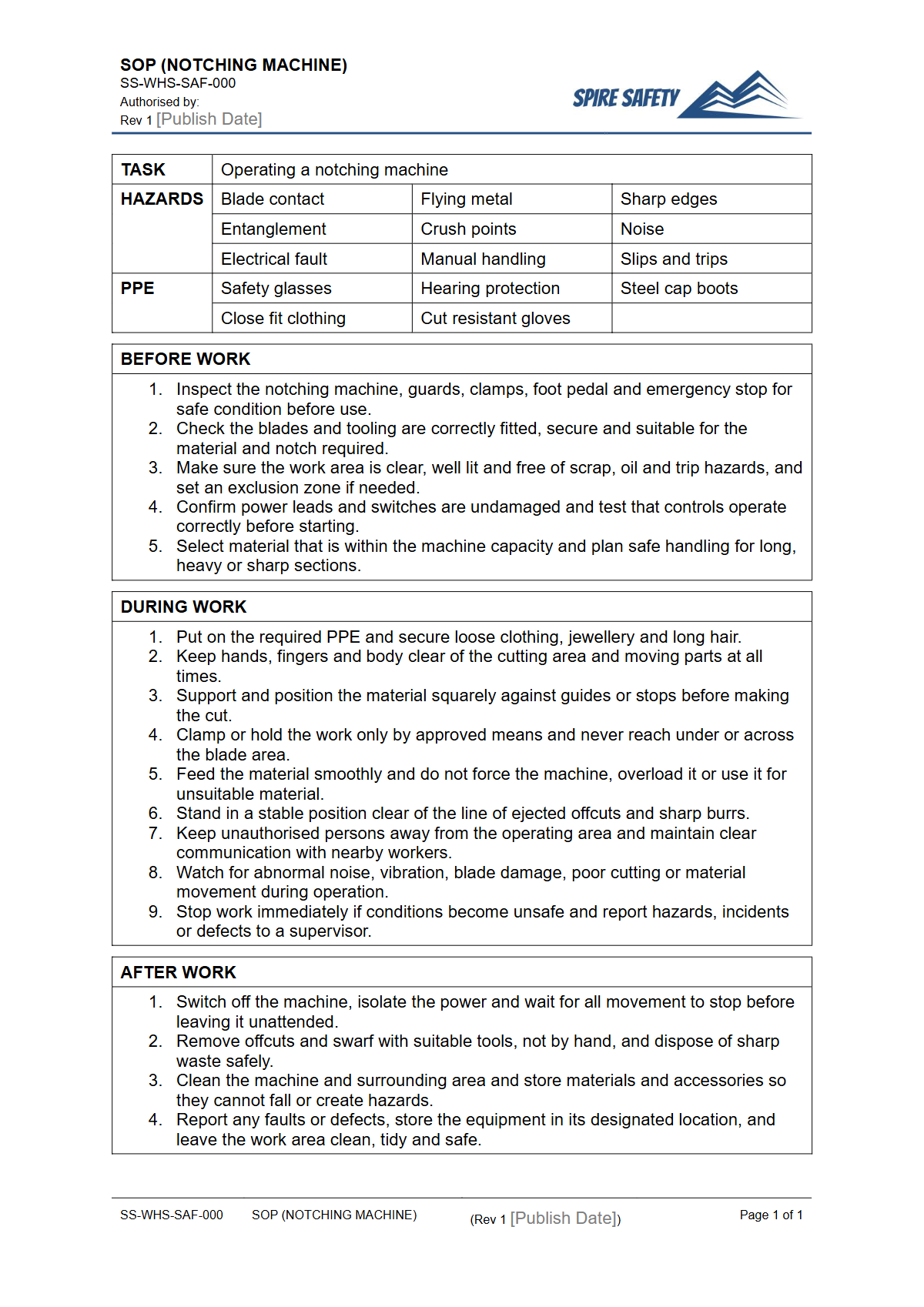 Free Safe Operating Procedure (Notching Machine) Template — document preview