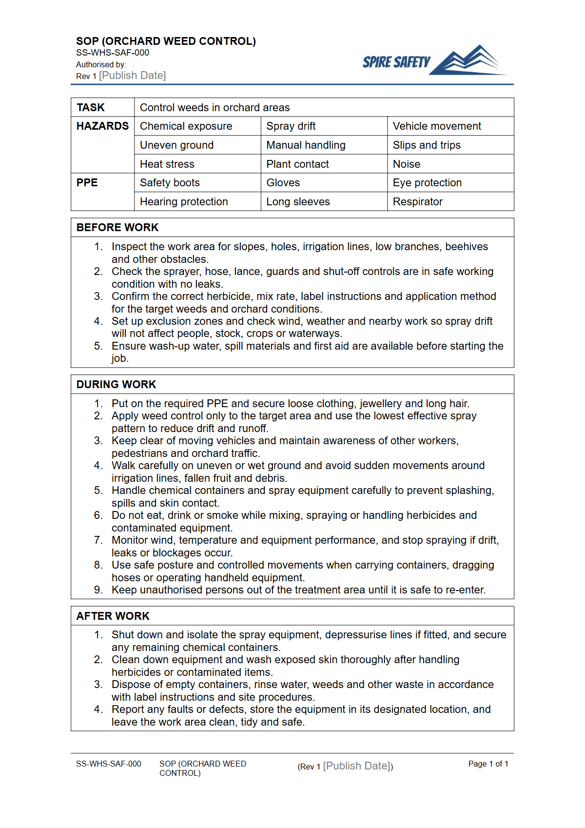 Free Safe Operating Procedure (Orchard Weed Control) Template — document preview