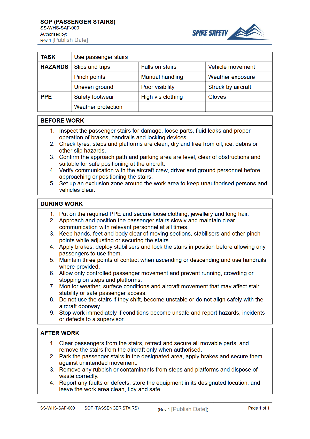 Free Safe Operating Procedure (Passenger Stairs) Template — document preview