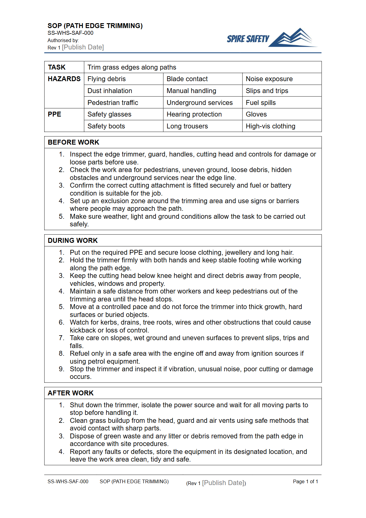 Free Safe Operating Procedure (Path Edge Trimming) Template — document preview