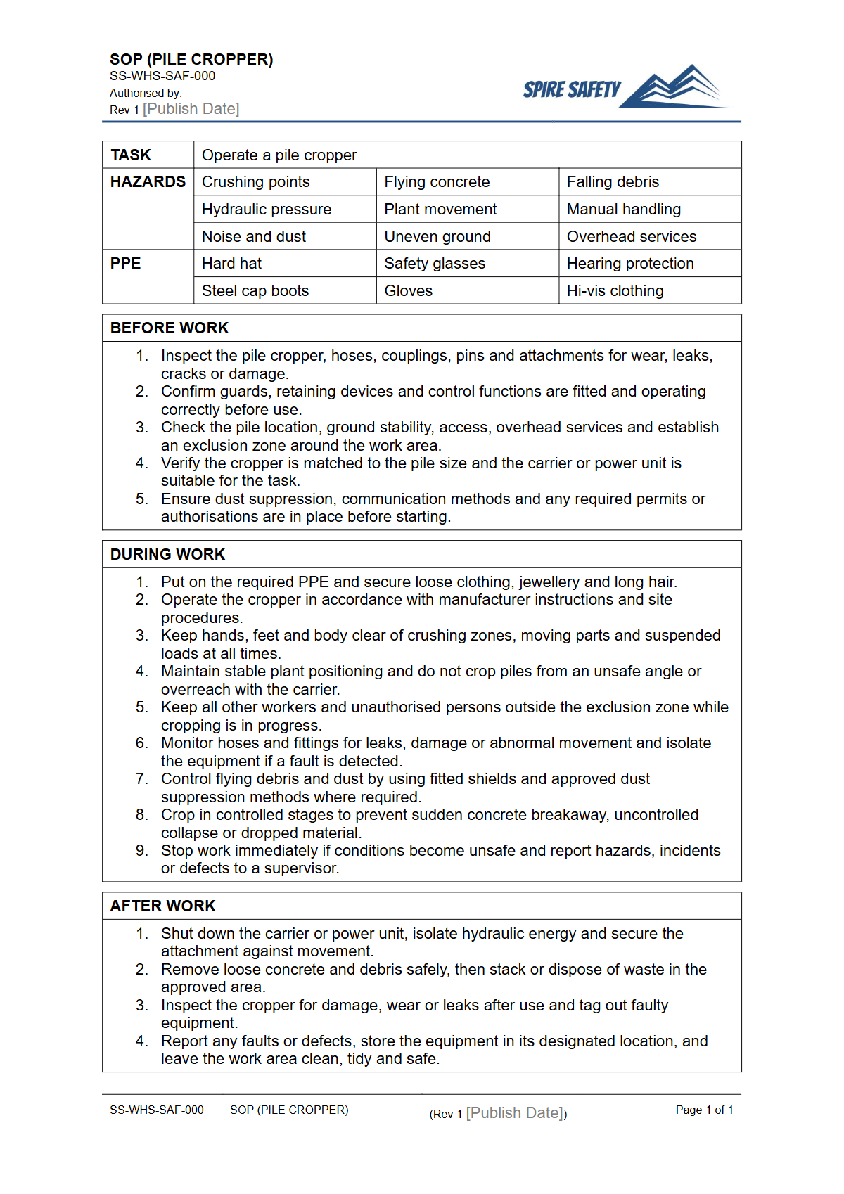 Free Safe Operating Procedure (Pile Cropper) Template — document preview