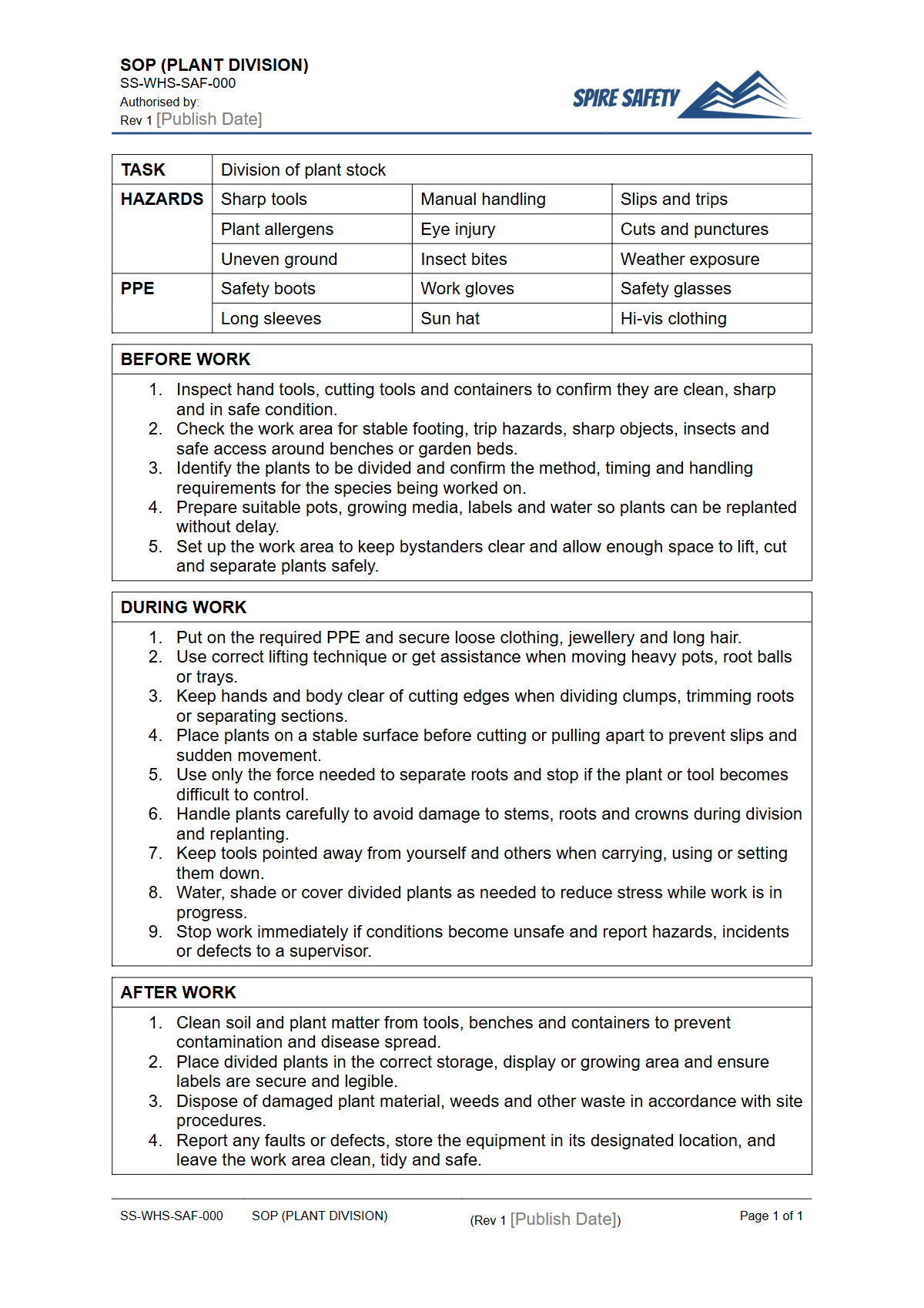 Free Safe Operating Procedure (Plant Division) Template — document preview