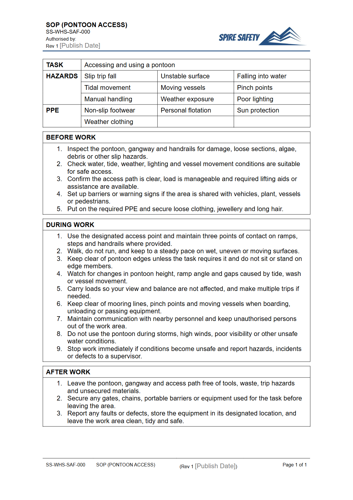 Free Safe Operating Procedure (Pontoon Access) Template — document preview