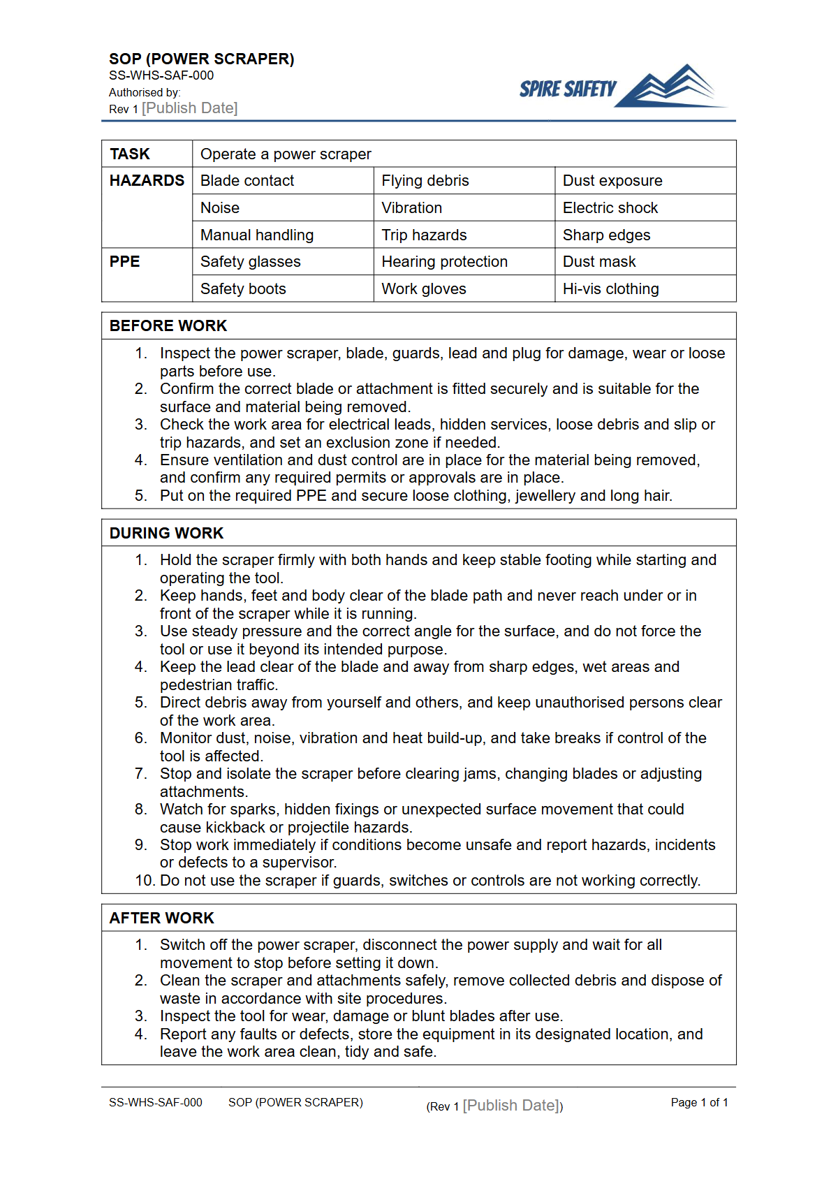 Free Safe Operating Procedure (Power Scraper) Template — document preview