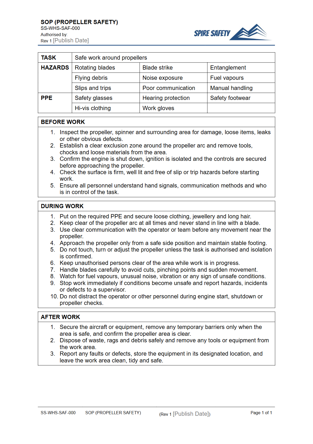 Free Safe Operating Procedure (Propeller Safety) Template — document preview