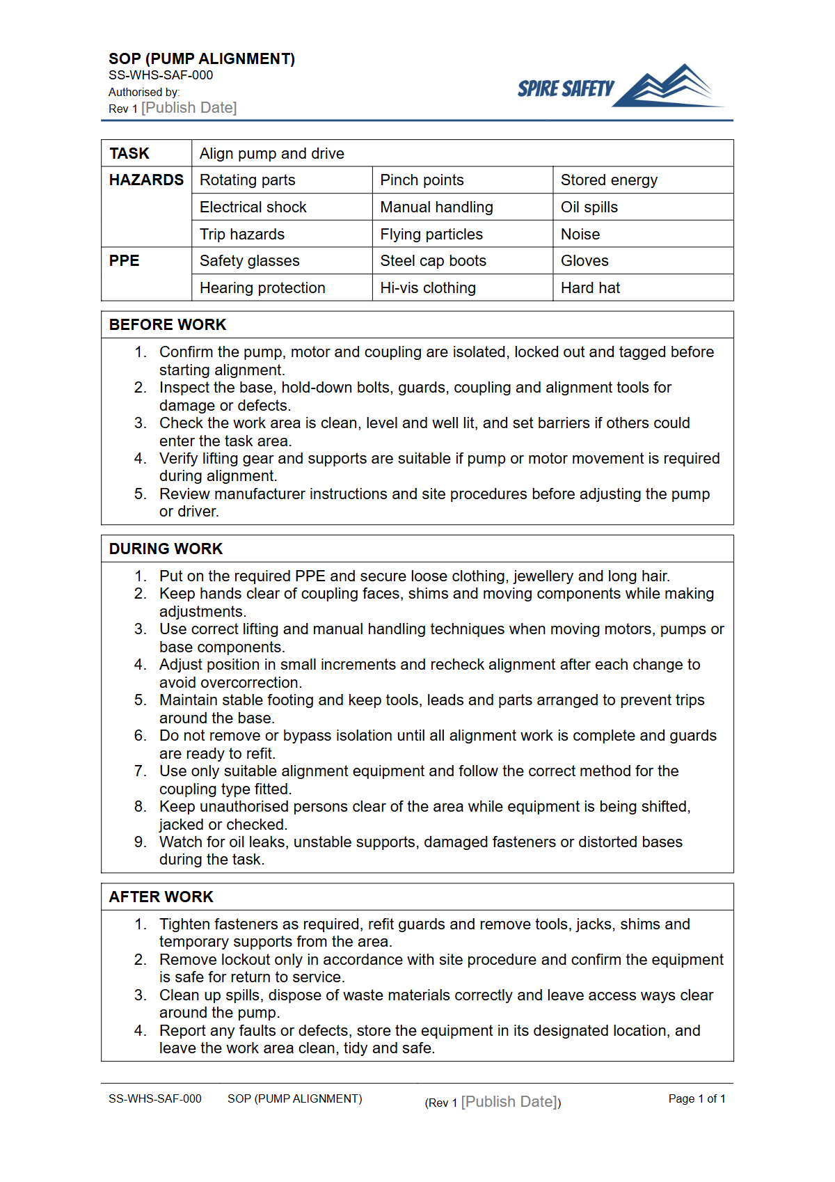 Free Safe Operating Procedure (Pump Alignment) Template — document preview