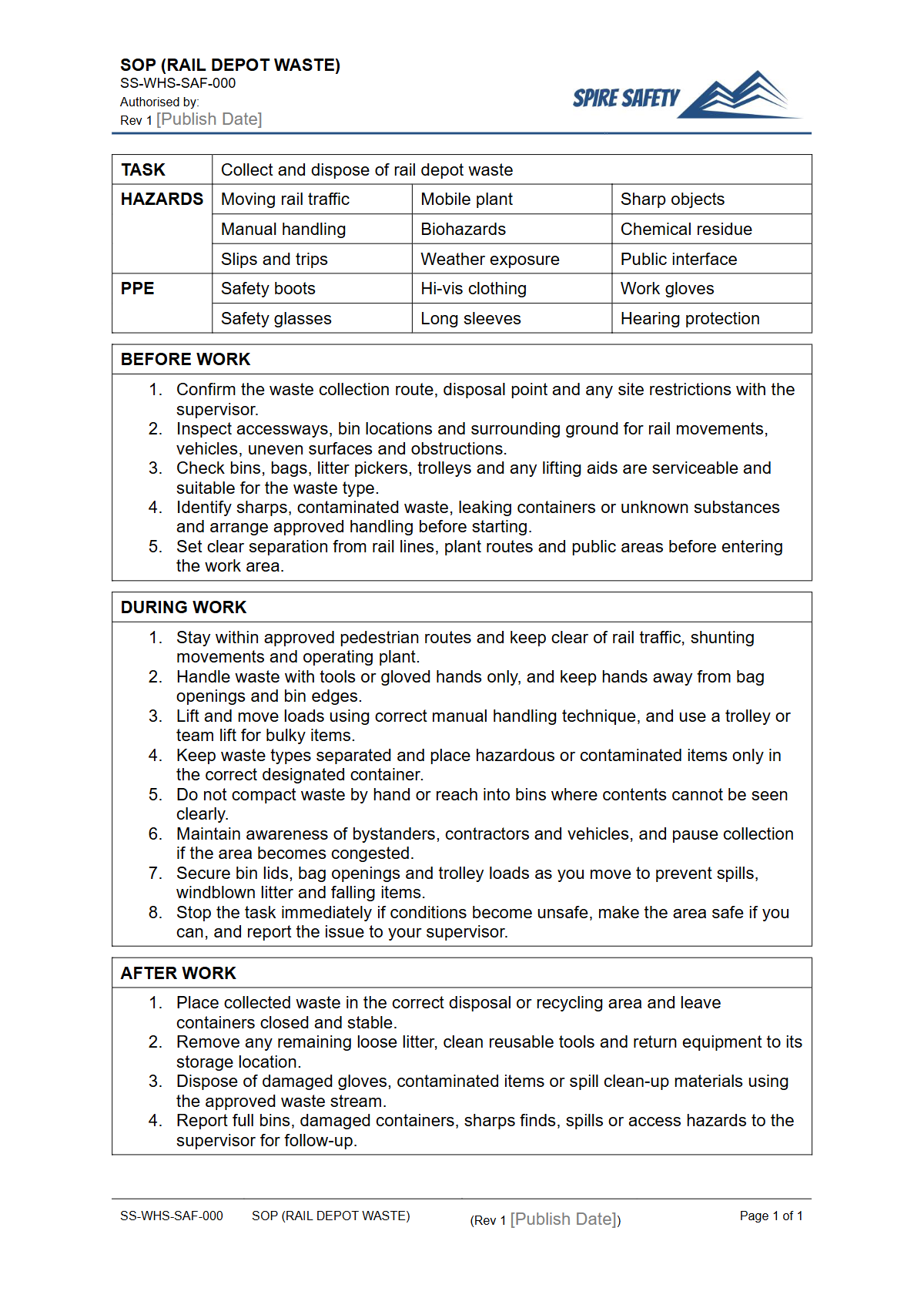 Free Safe Operating Procedure (Rail Depot Waste) Template — document preview