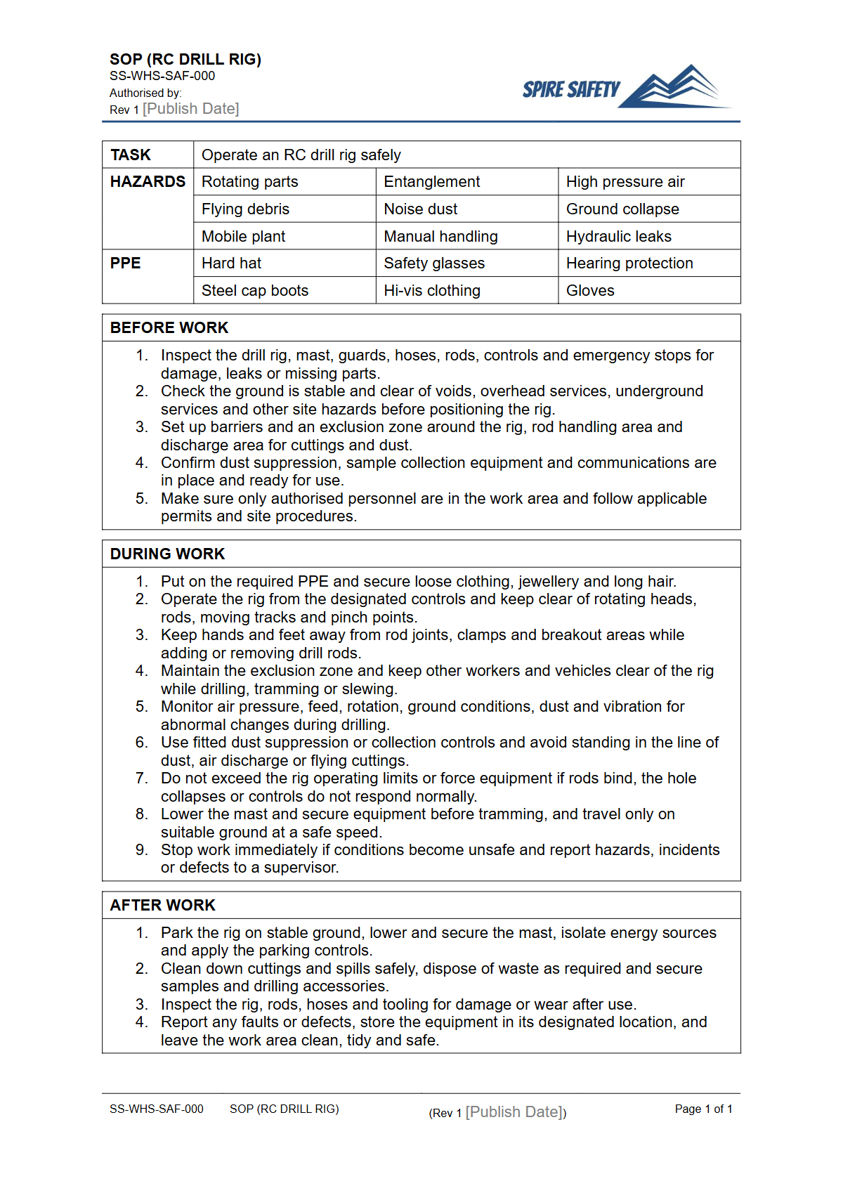 Free Safe Operating Procedure (RC Drill Rig) Template — document preview