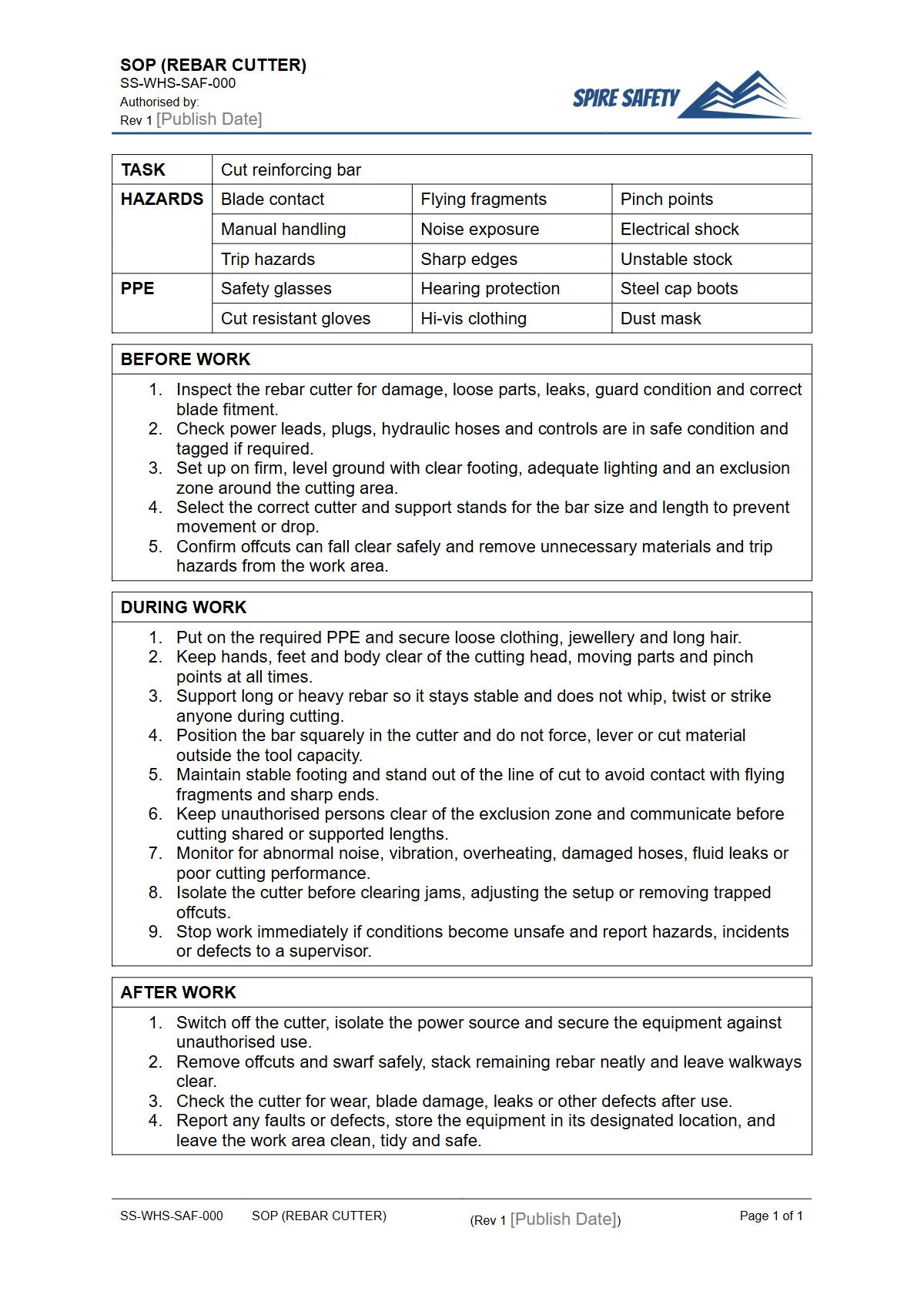Free Safe Operating Procedure (Rebar Cutter) Template — document preview