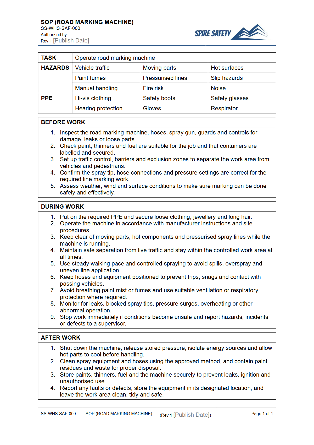 Free Safe Operating Procedure (Road Marking Machine) Template — document preview