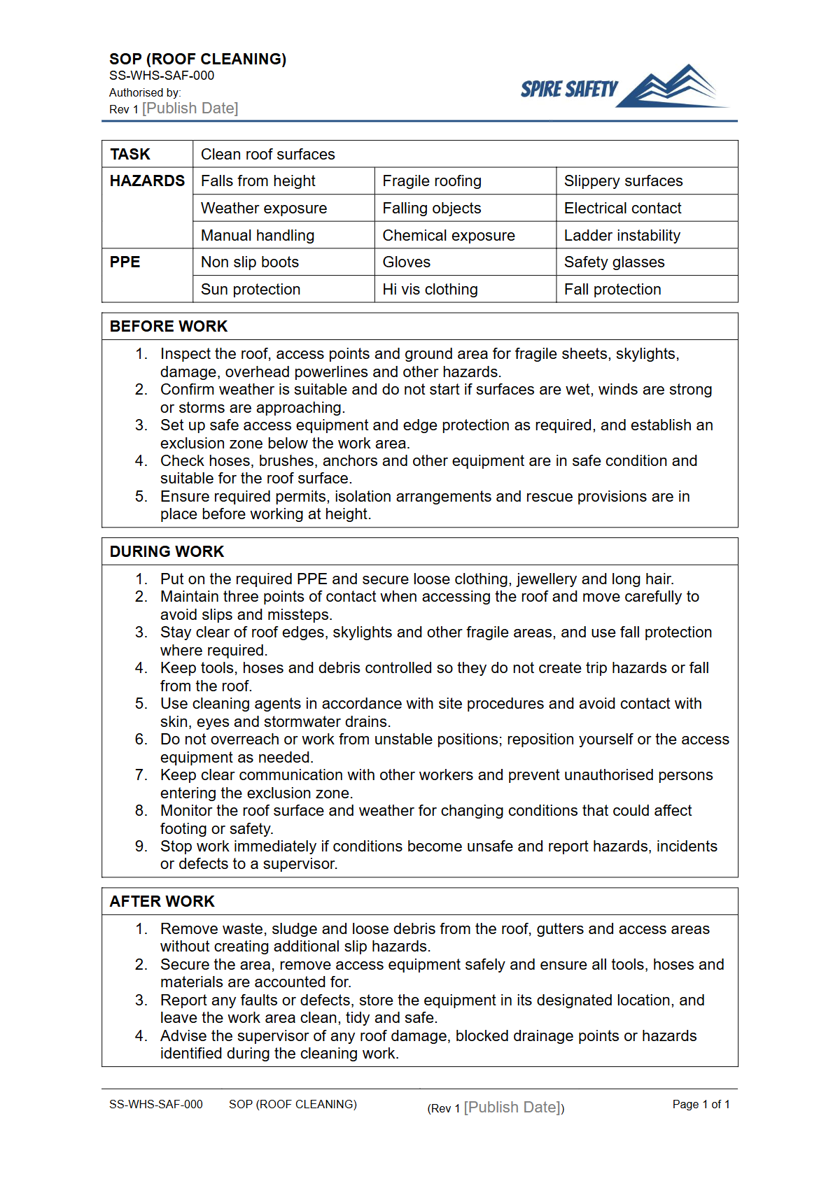 Free Safe Operating Procedure (Roof Cleaning) Template — document preview