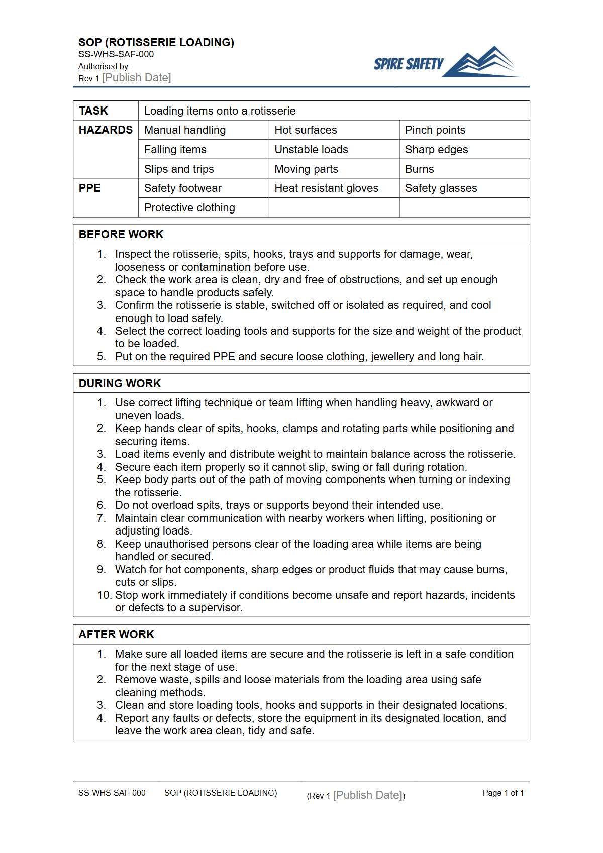Free Safe Operating Procedure (Rotisserie Loading) Template — document preview