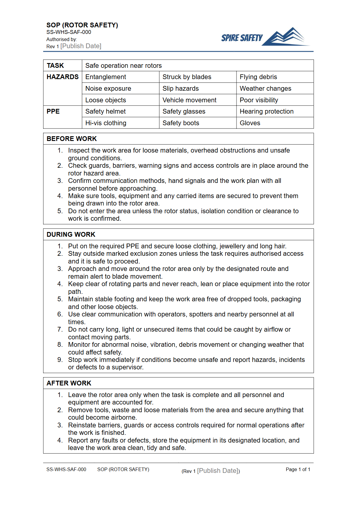 Free Safe Operating Procedure (Rotor Safety) Template — document preview