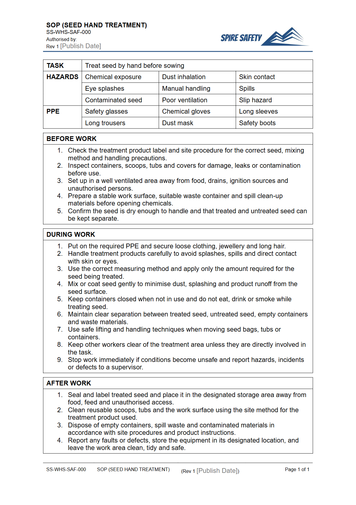 Free Safe Operating Procedure (Seed Hand Treatment) Template — document preview