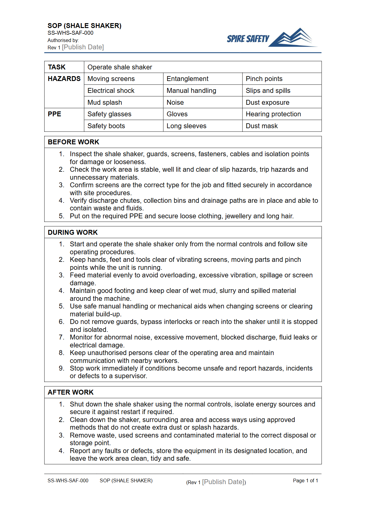Free Safe Operating Procedure (Shale Shaker) Template — document preview