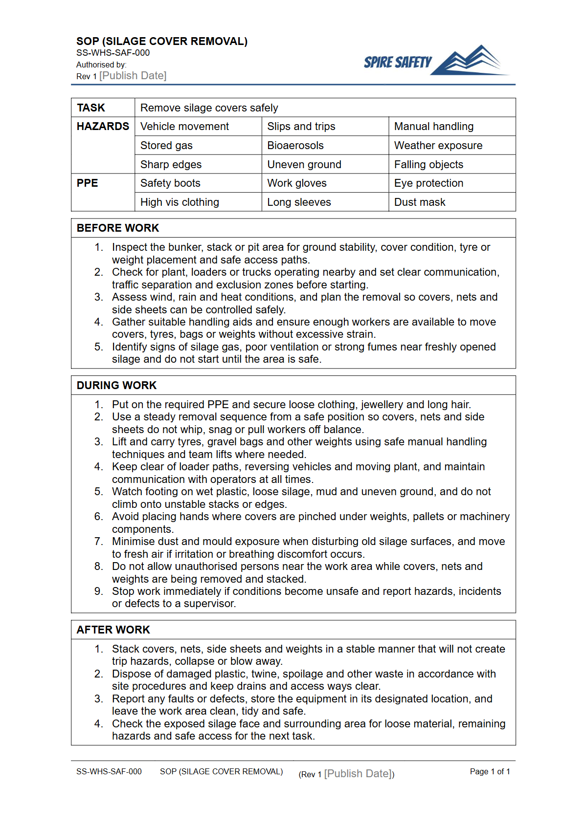 Free Safe Operating Procedure (Silage Cover Removal) Template — document preview