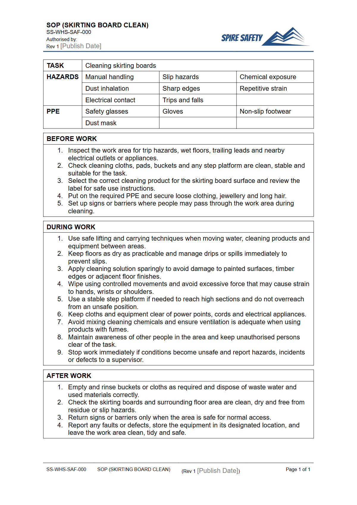 Free Safe Operating Procedure (Skirting Board Clean) Template — document preview