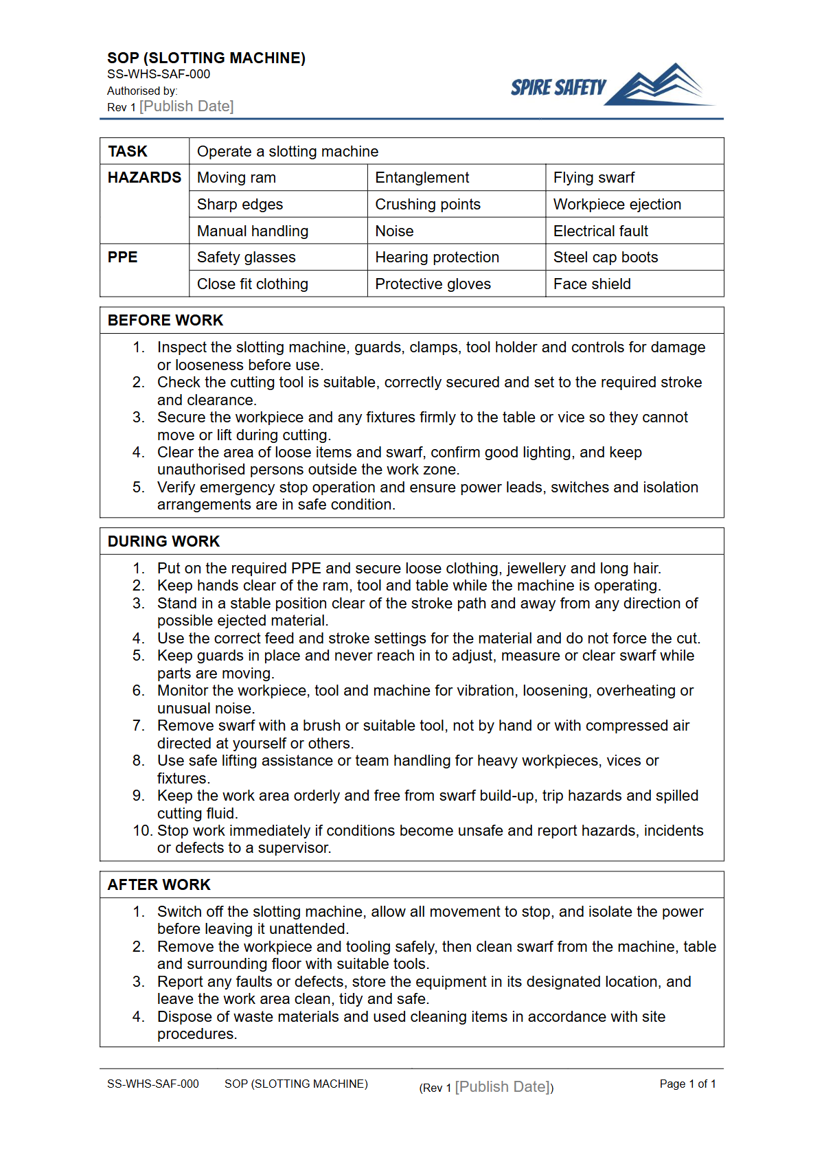 Free Safe Operating Procedure (Slotting Machine) Template — document preview