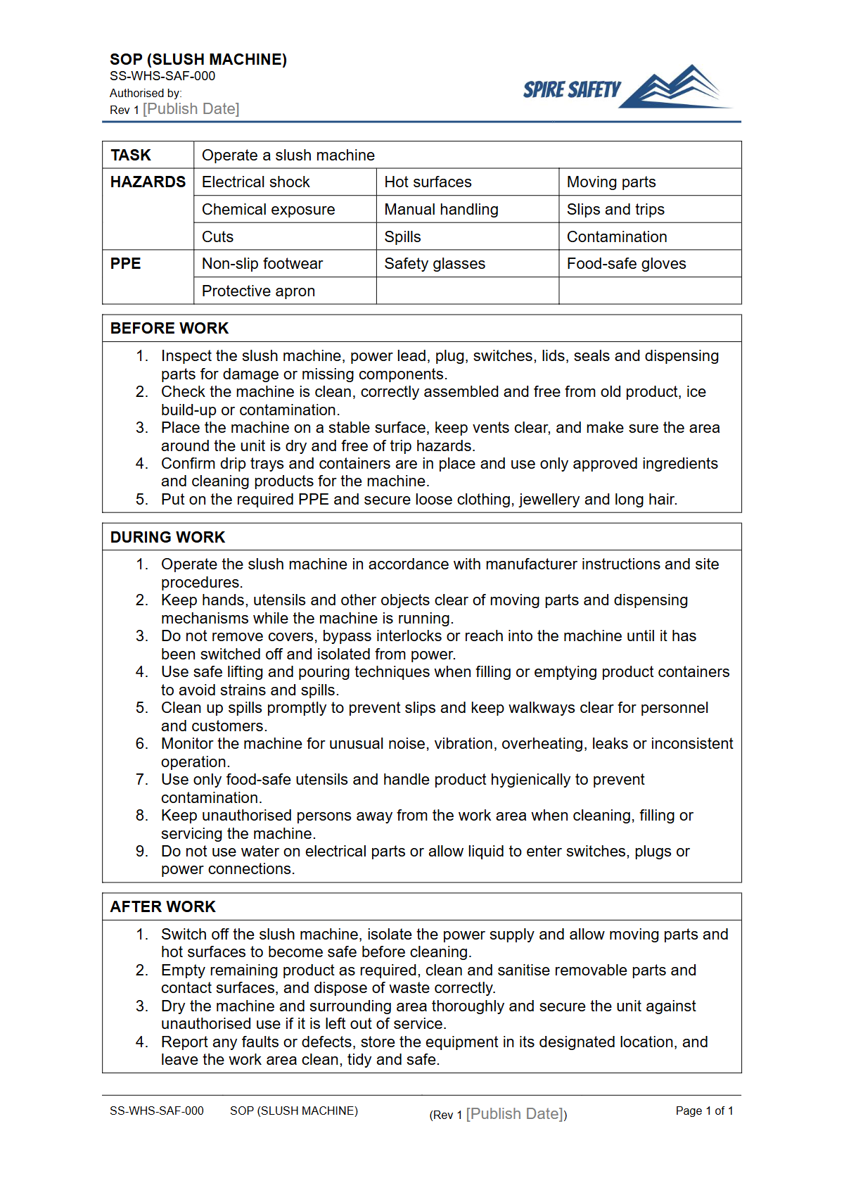 Free Safe Operating Procedure (Slush Machine) Template — document preview