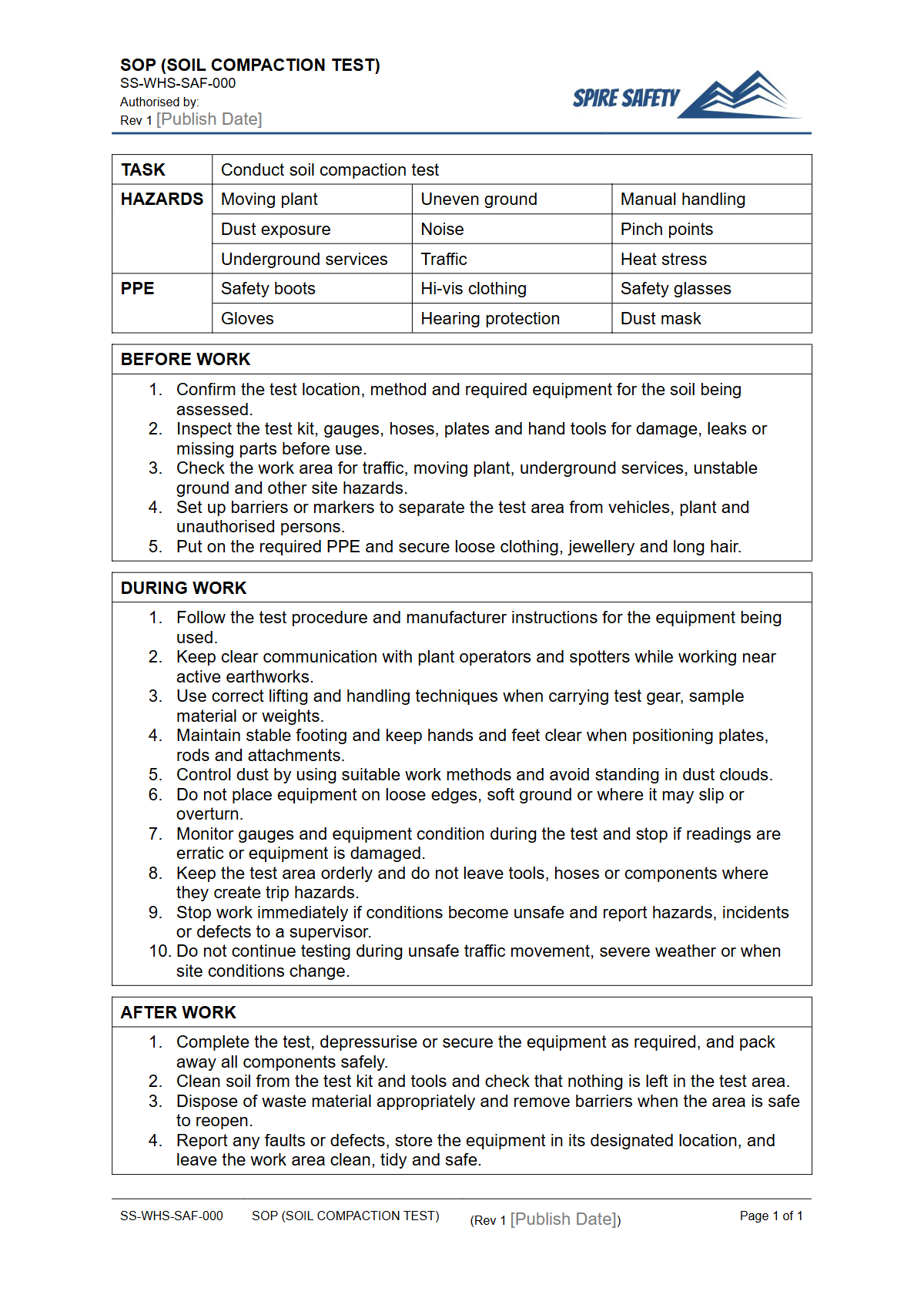 Free Safe Operating Procedure (Soil Compaction Test) Template — document preview