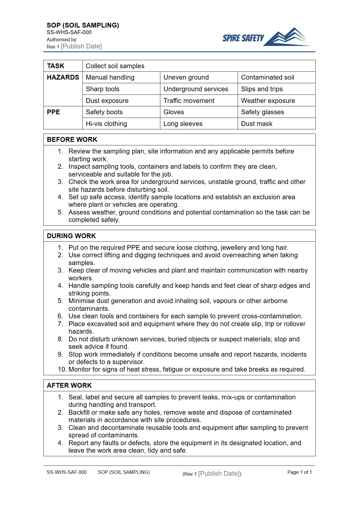 Free Safe Operating Procedure (Soil Sampling) Template — document preview
