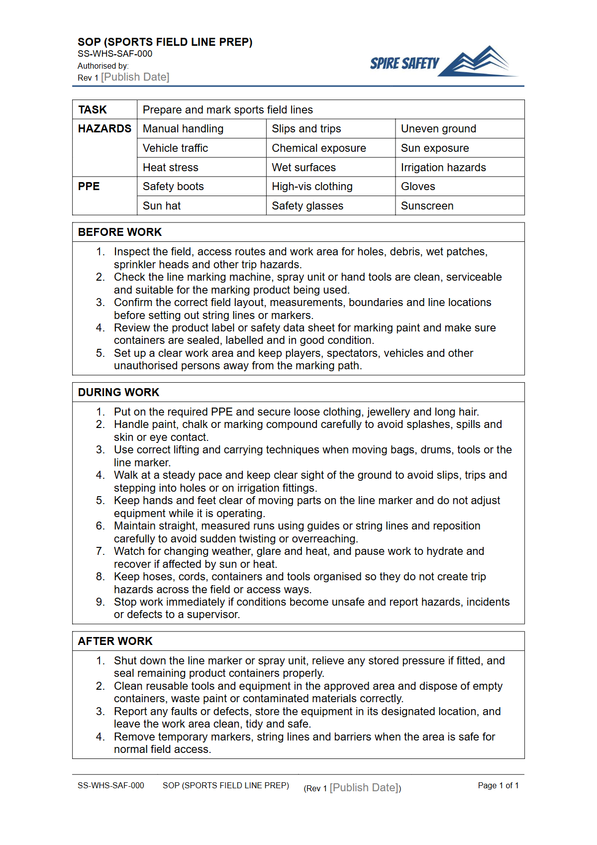Free Safe Operating Procedure (Sports Field Line Prep) Template — document preview