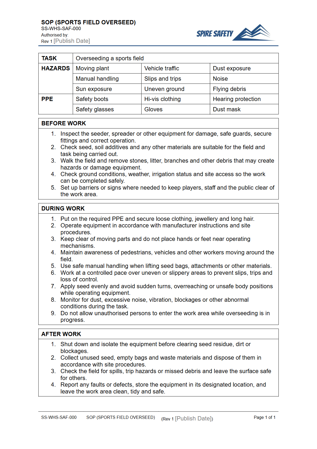 Free Safe Operating Procedure (Sports Field Overseed) Template — document preview