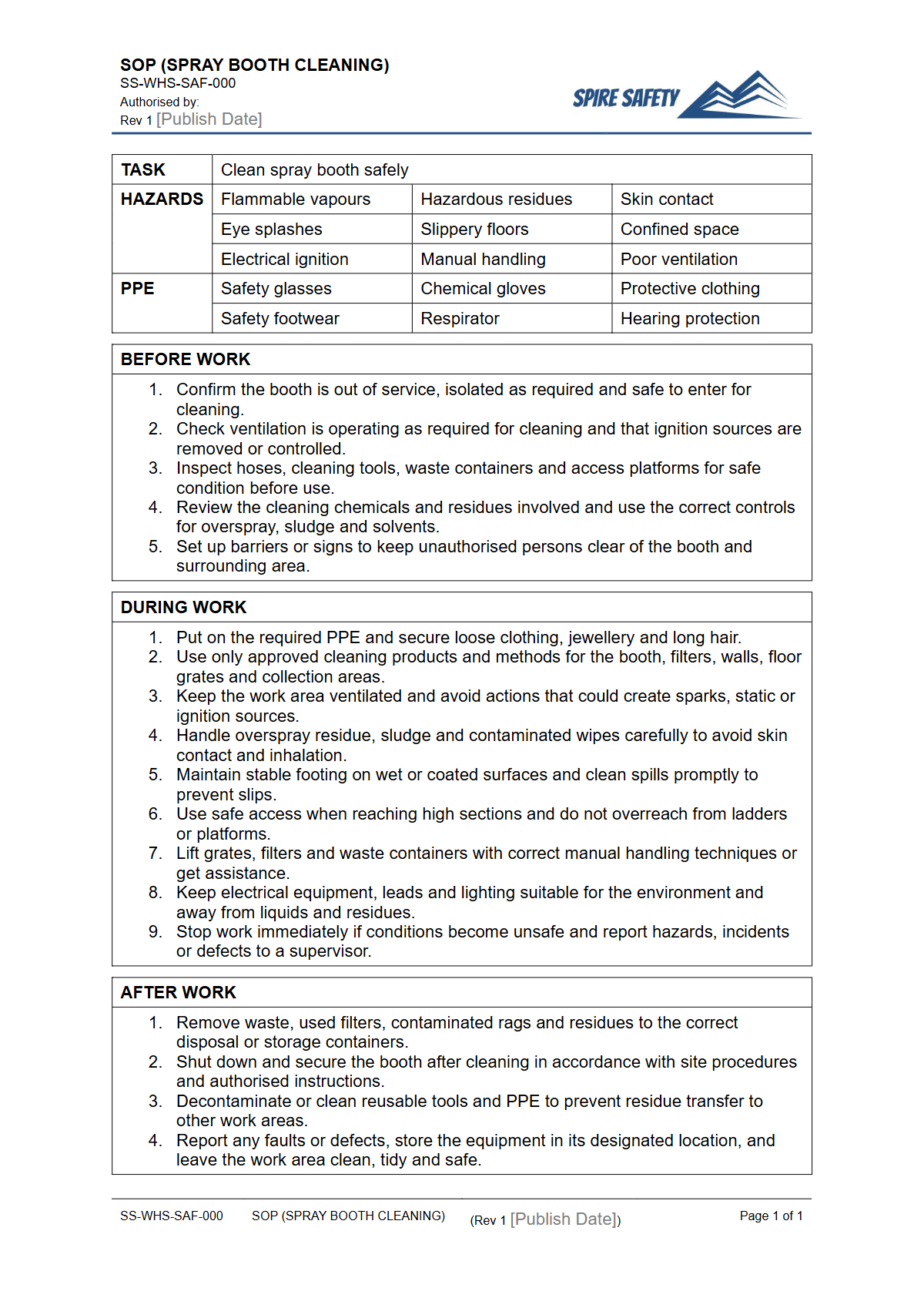 Free Safe Operating Procedure (Spray Booth Cleaning) Template — document preview