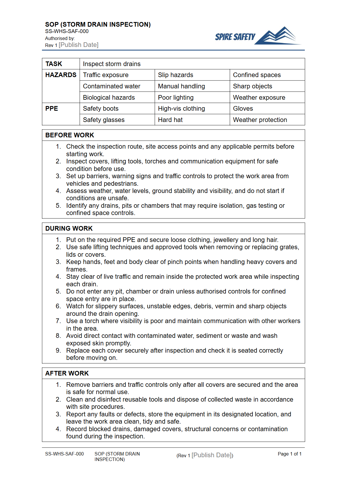 Free Safe Operating Procedure (Storm Drain Inspection) Template — document preview