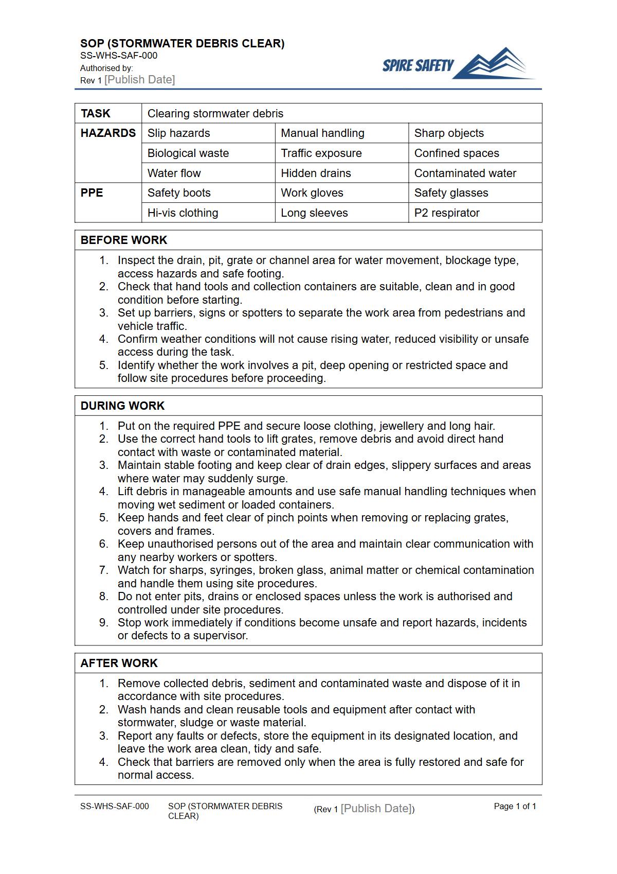 Free Safe Operating Procedure (Stormwater Debris Clear) Template — document preview