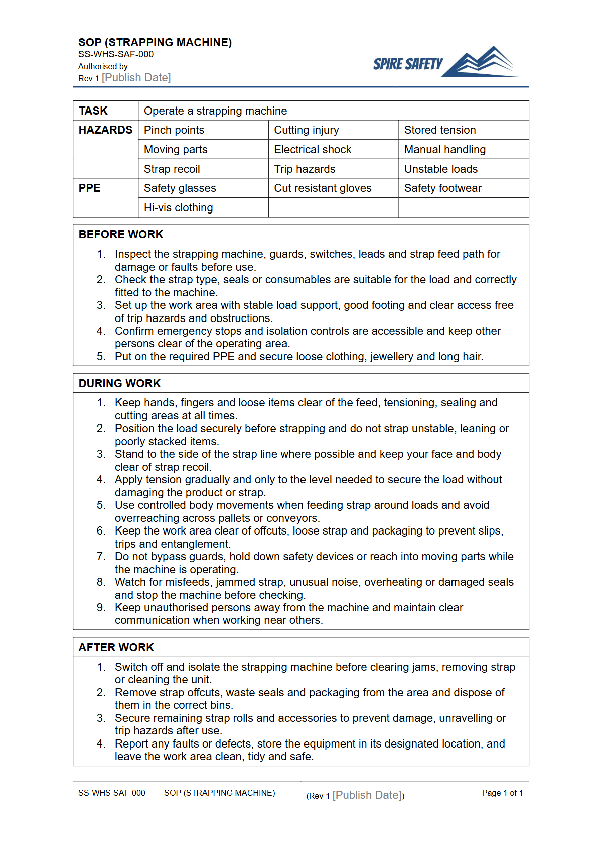 Free Safe Operating Procedure (Strapping Machine) Template — document preview