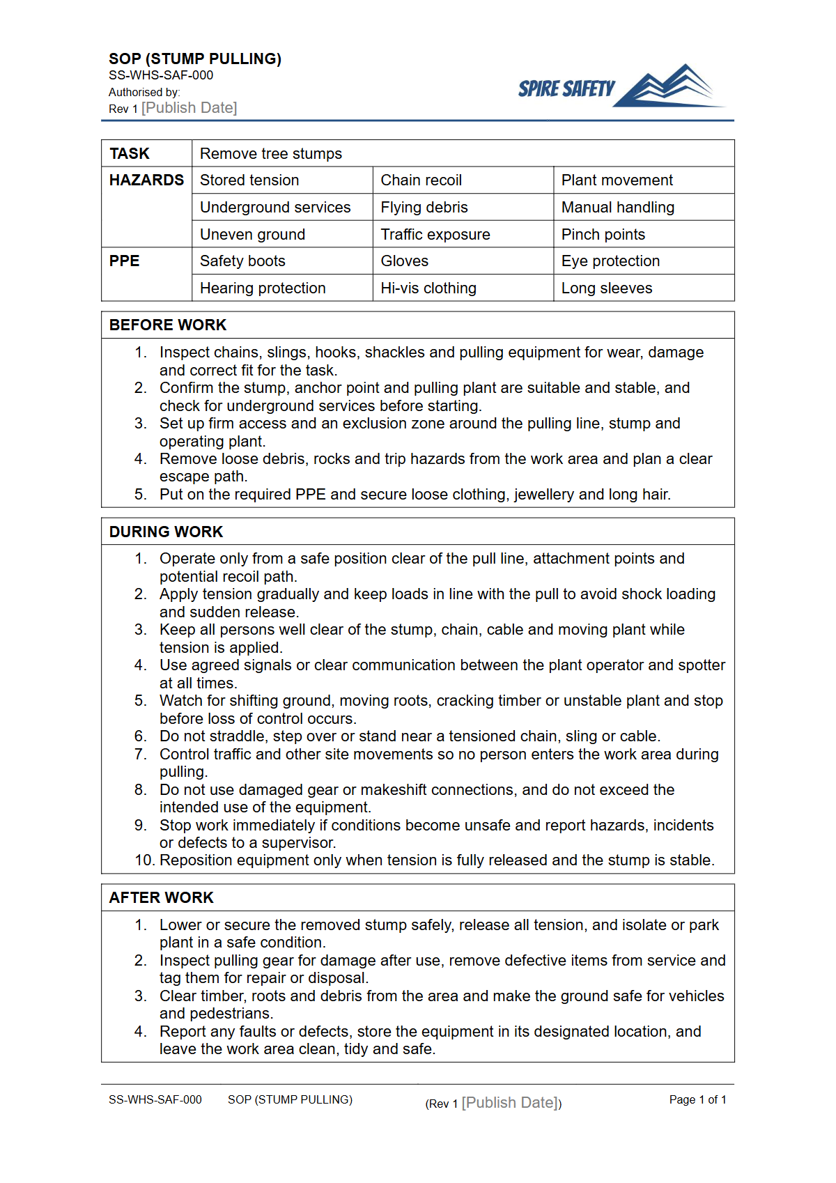Free Safe Operating Procedure (Stump Pulling) Template — document preview