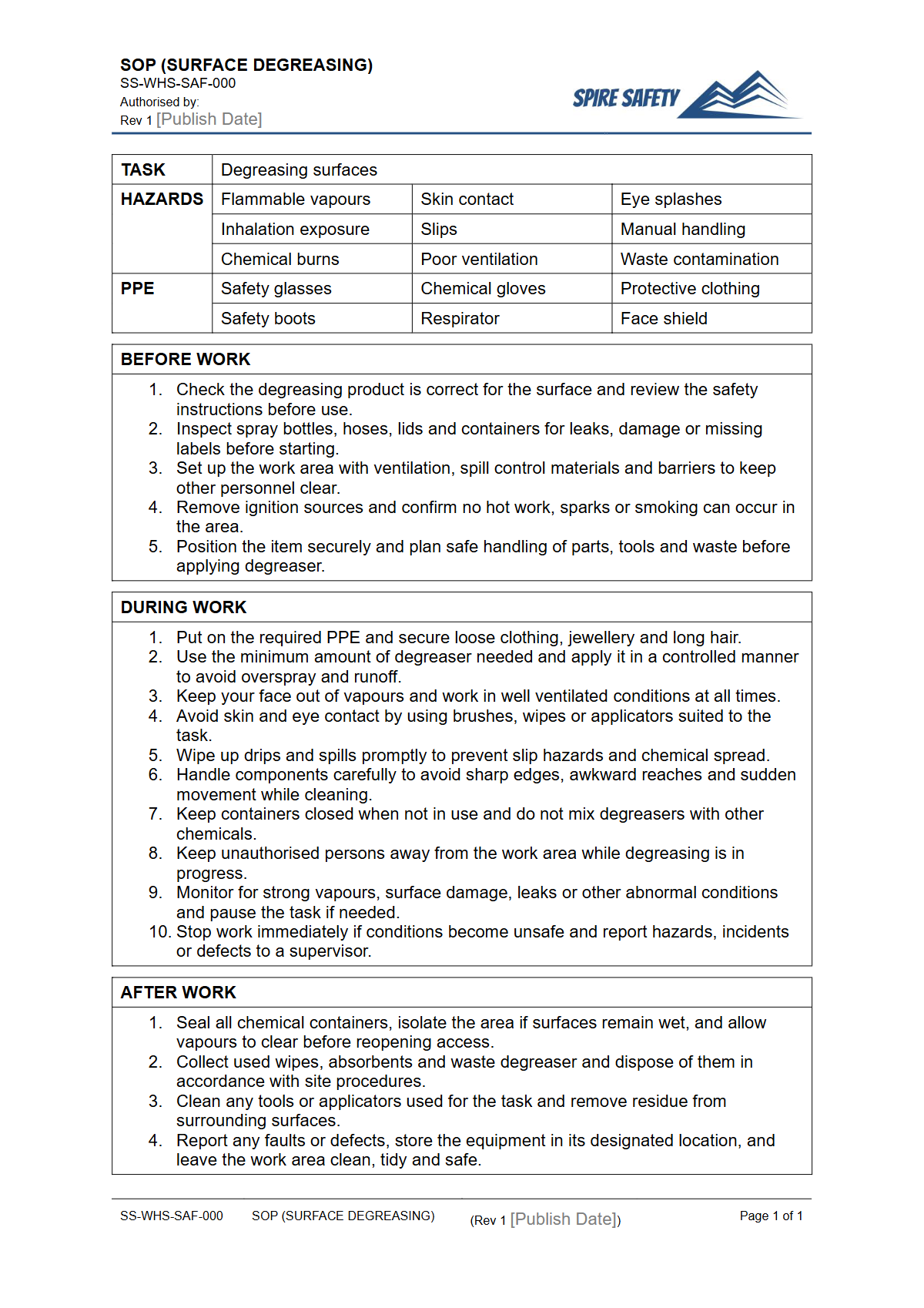 Free Safe Operating Procedure (Surface Degreasing) Template — document preview