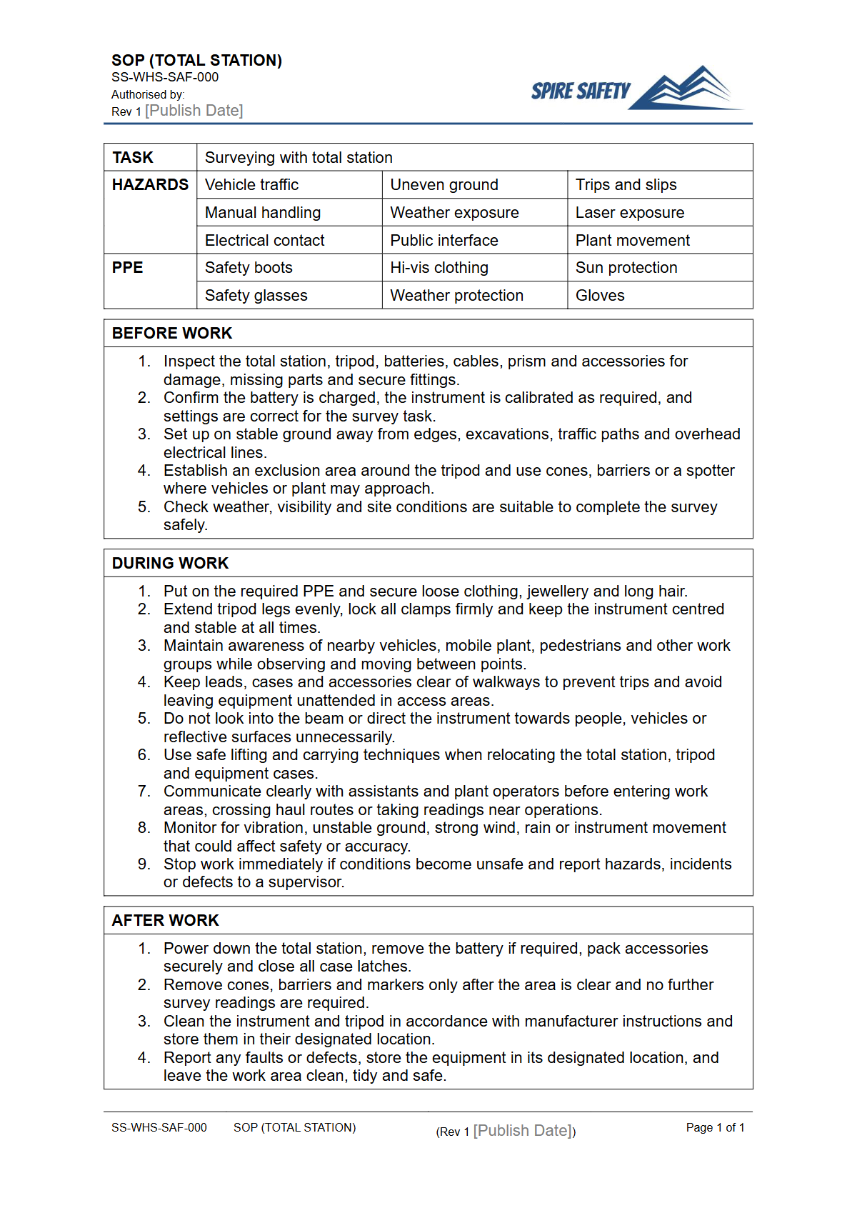 Free Safe Operating Procedure (Total Station) Template — document preview