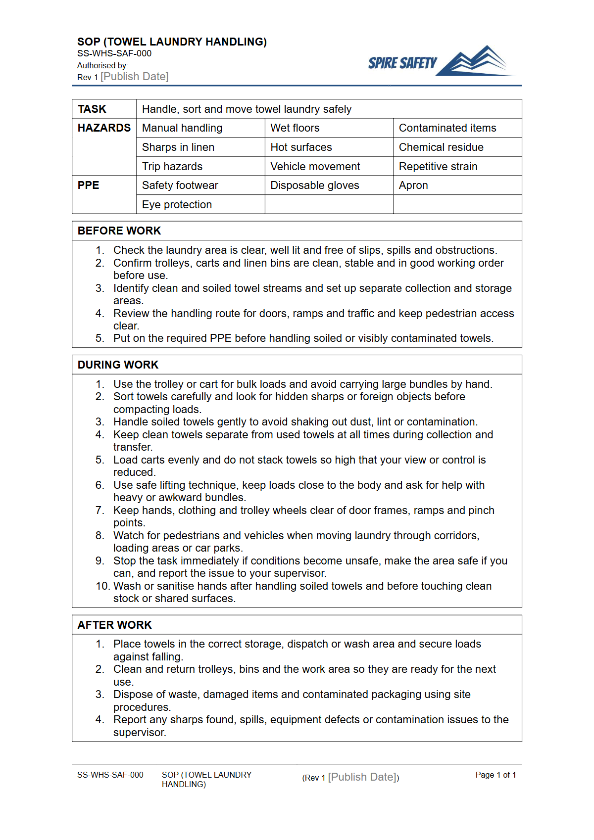 Free Safe Operating Procedure (Towel Laundry Handling) Template — document preview