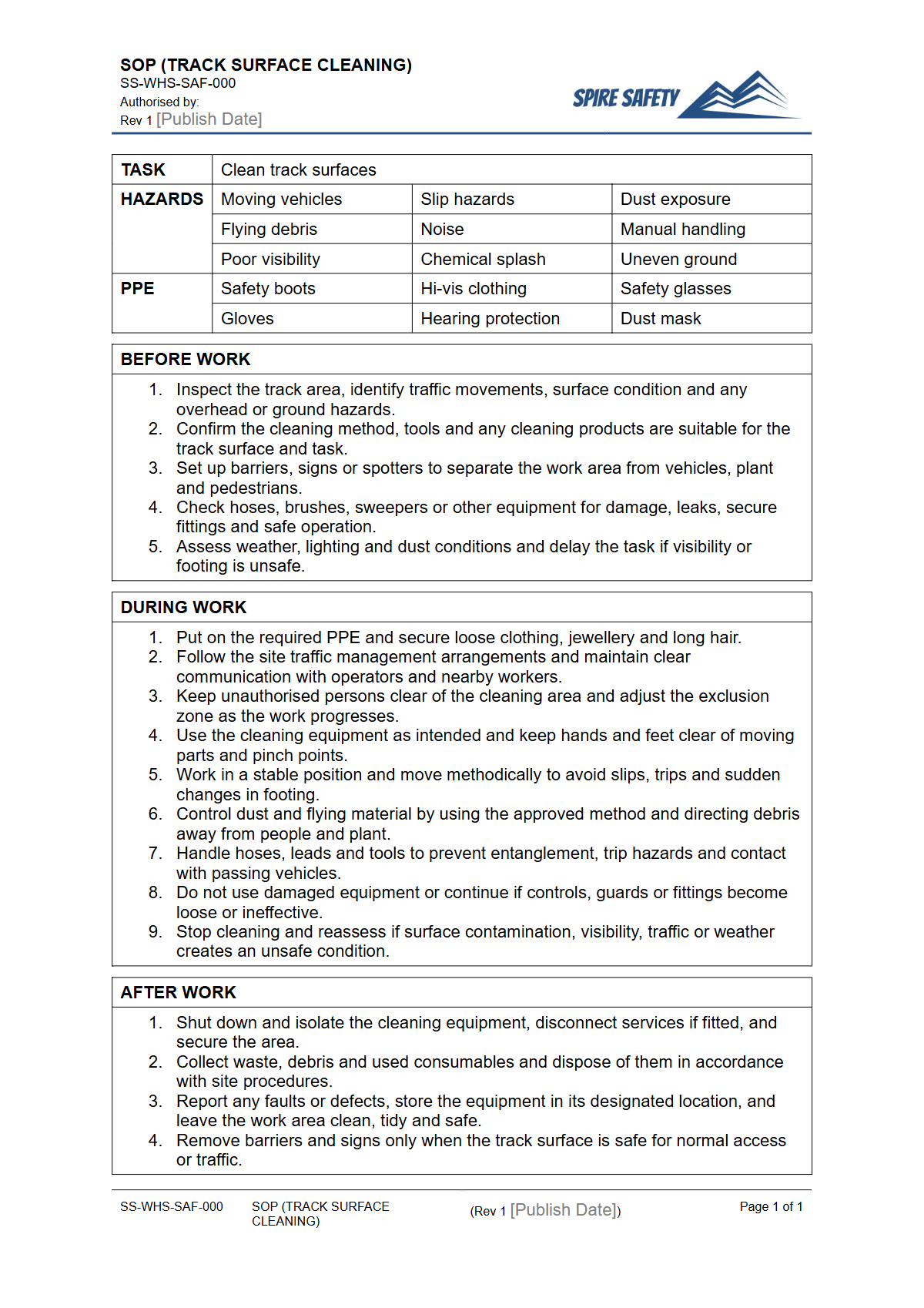 Free Safe Operating Procedure (Track Surface Cleaning) Template — document preview