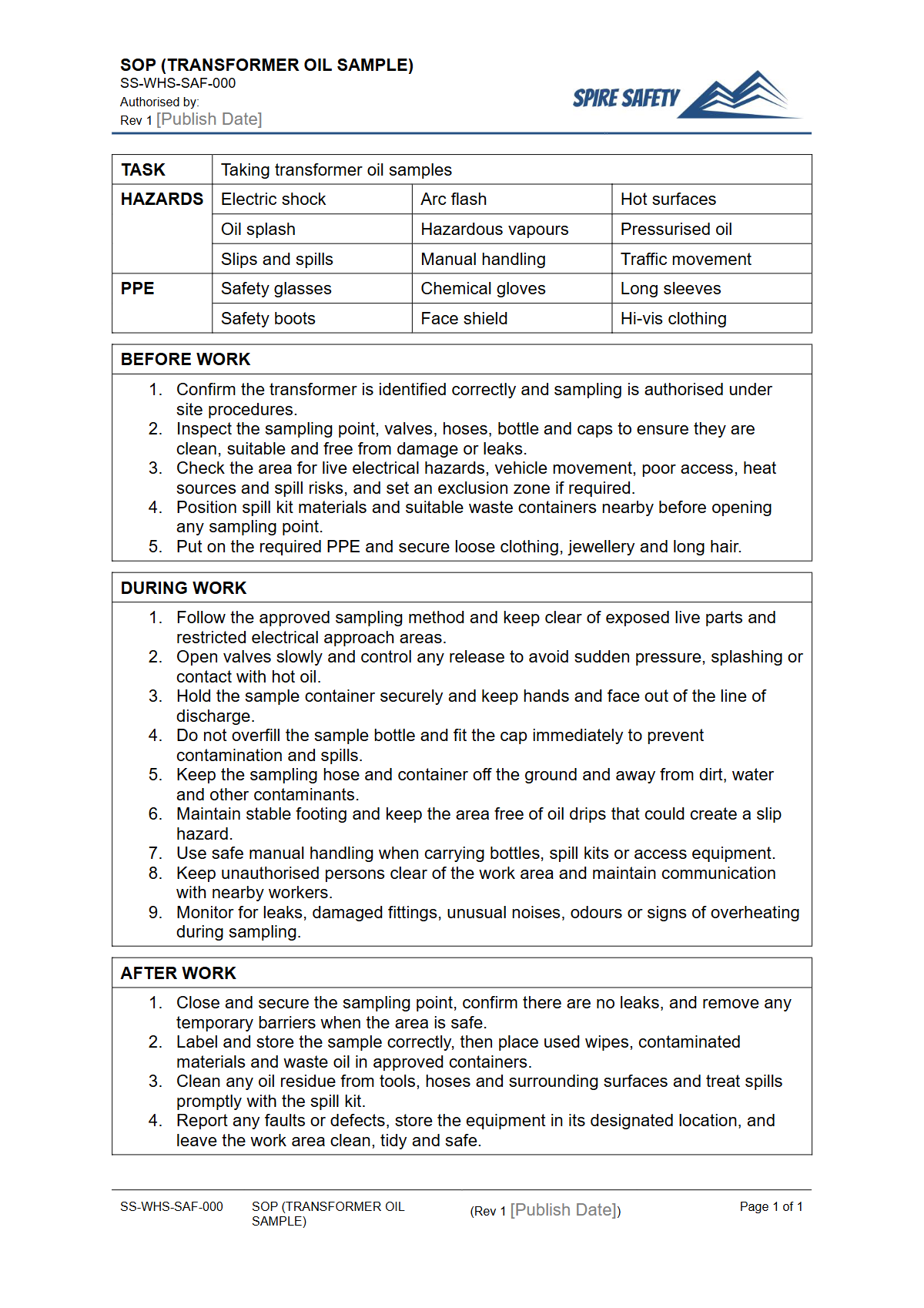 Free Safe Operating Procedure (Transformer Oil Sample) Template — document preview