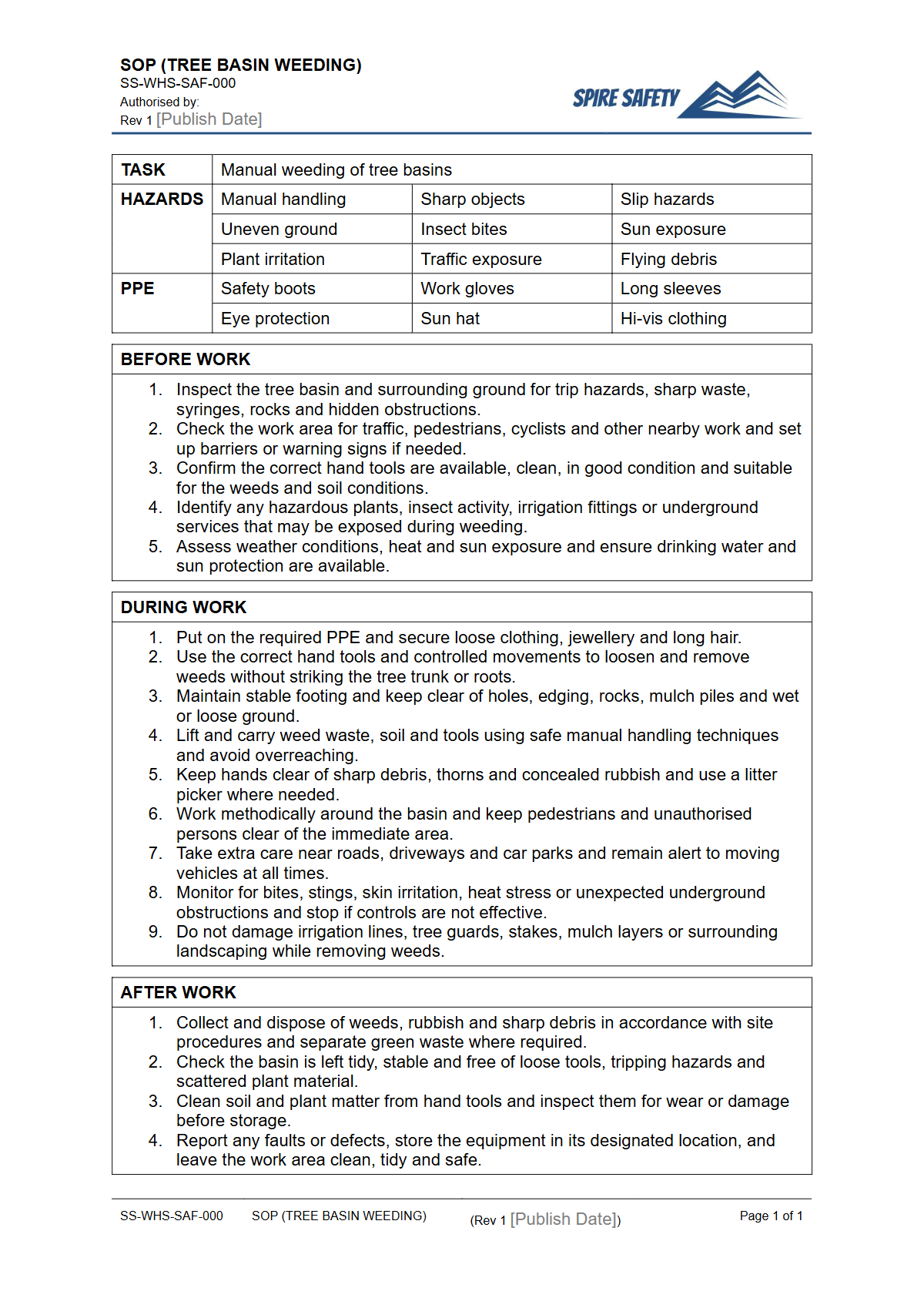 Free Safe Operating Procedure (Tree Basin Weeding) Template — document preview