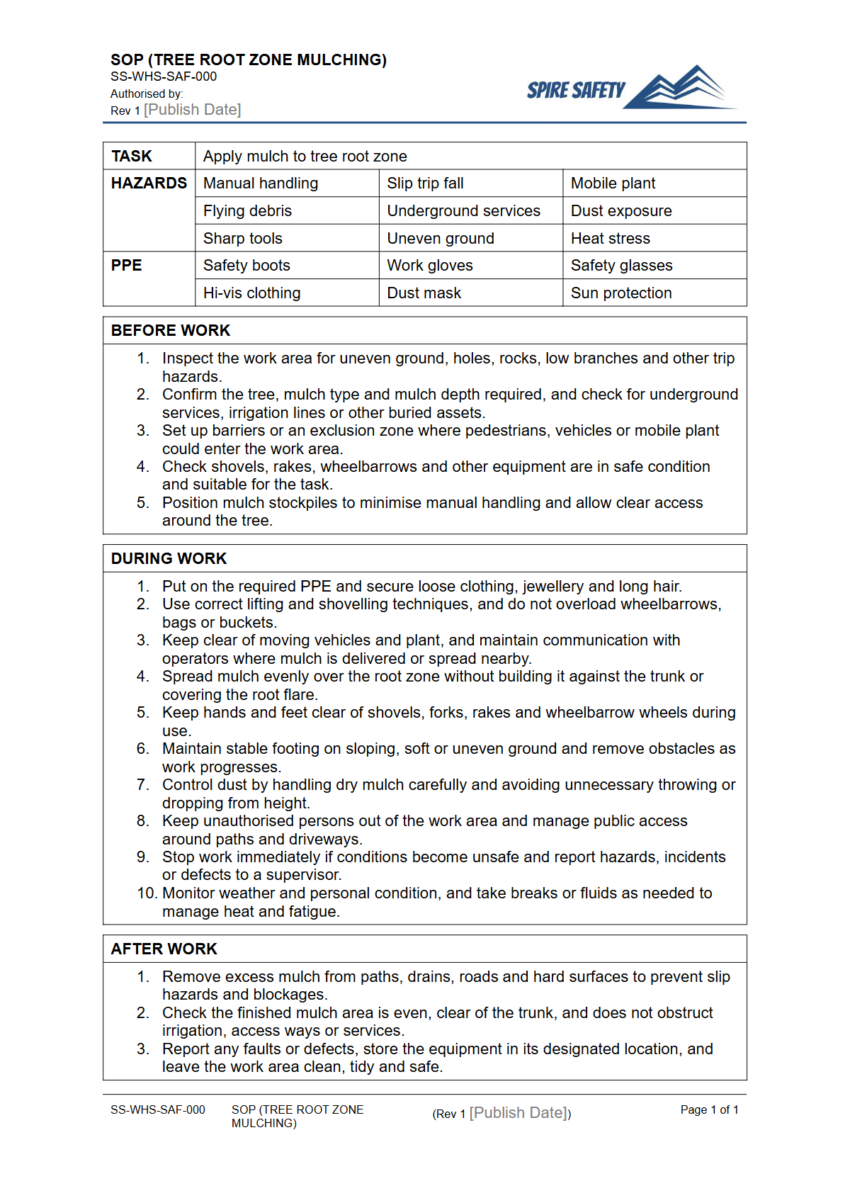 Free Safe Operating Procedure (Tree Root Zone Mulching) Template — document preview