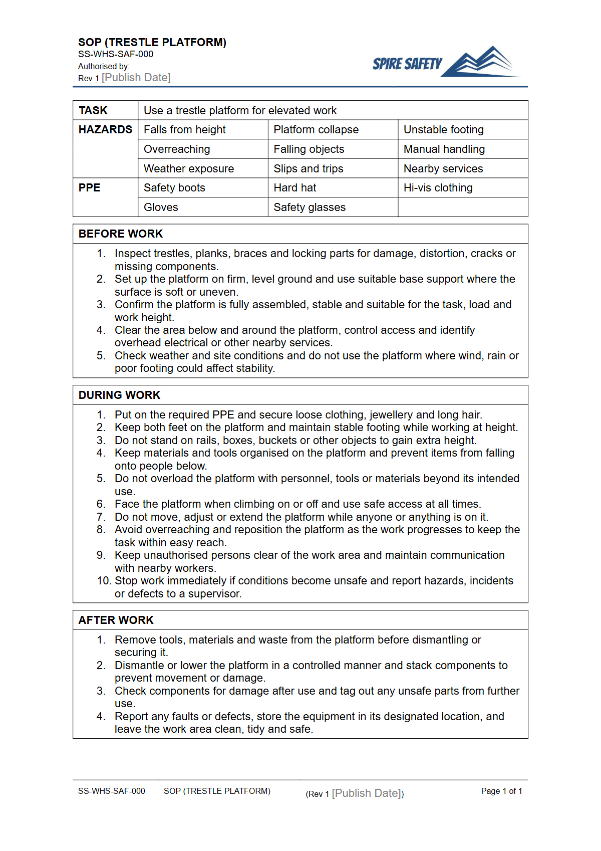 Free Safe Operating Procedure (Trestle Platform) Template — document preview