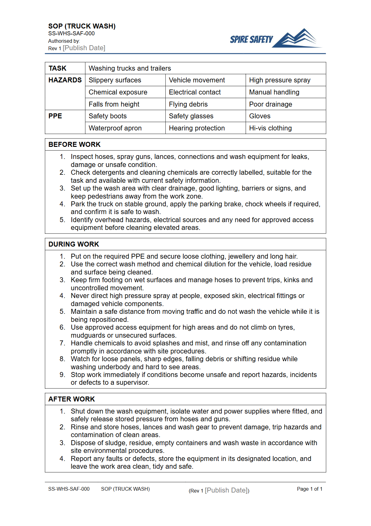 Free Safe Operating Procedure (Truck Wash) Template — document preview