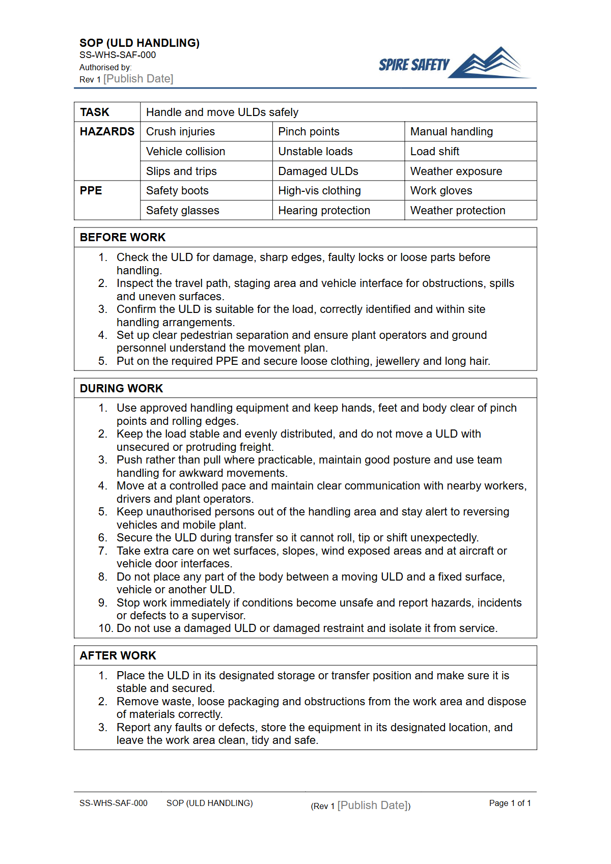 Free Safe Operating Procedure (ULD Handling) Template — document preview