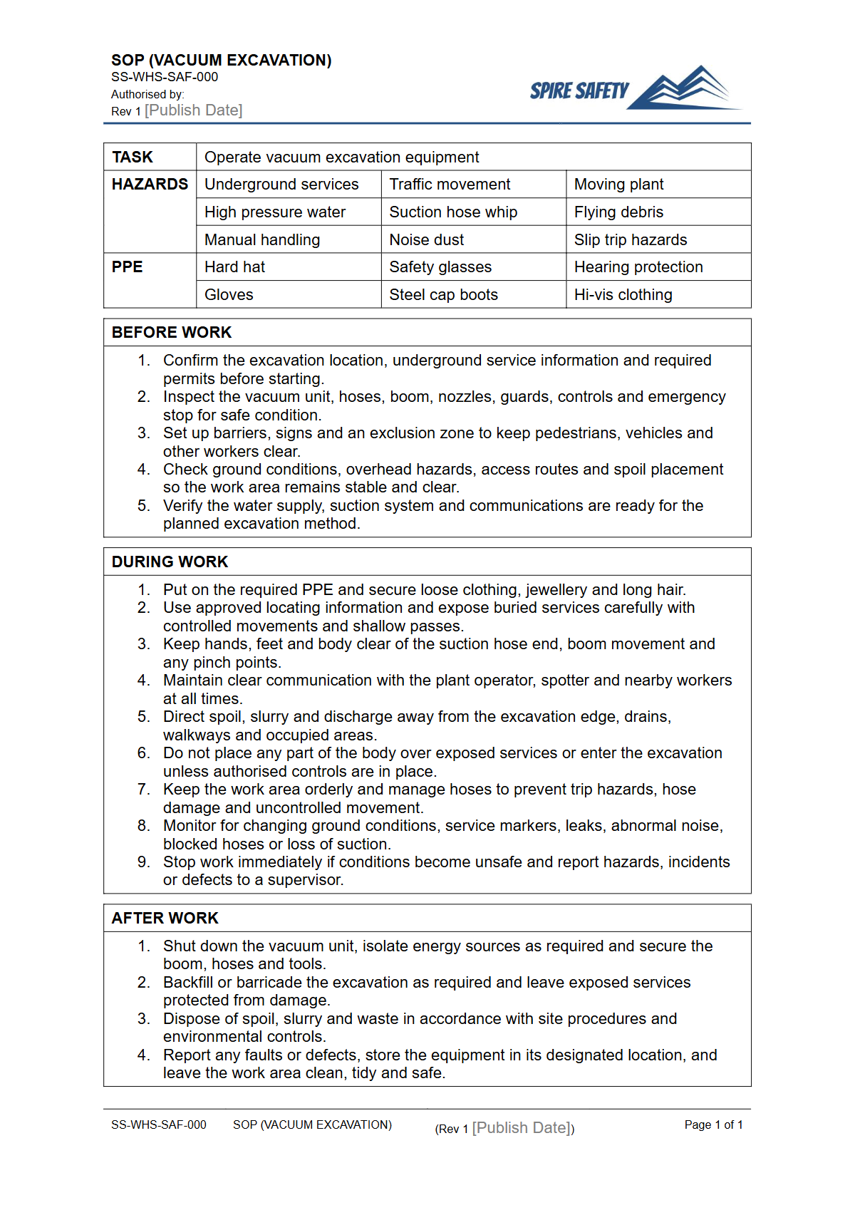 Free Safe Operating Procedure (Vacuum Excavation) Template — document preview