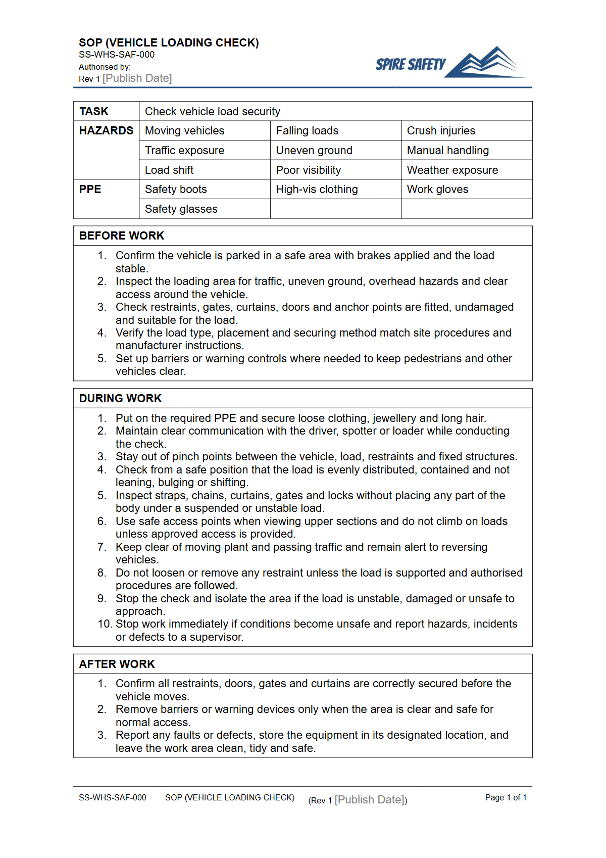 Free Safe Operating Procedure (Vehicle Loading Check) Template — document preview